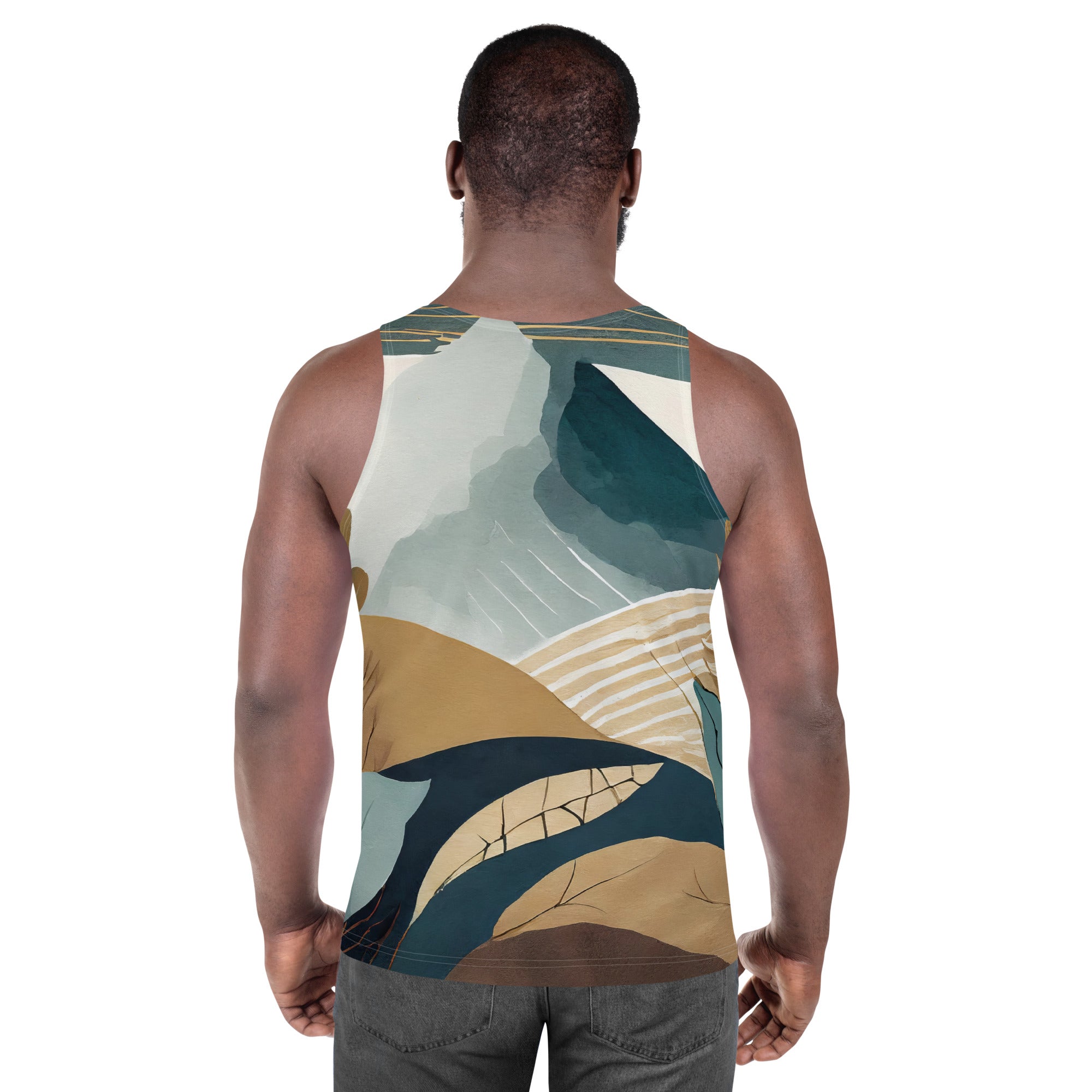 Mens Stretch Fit Tank Top featuring a vibrant boho style print, designed for comfort and versatility.