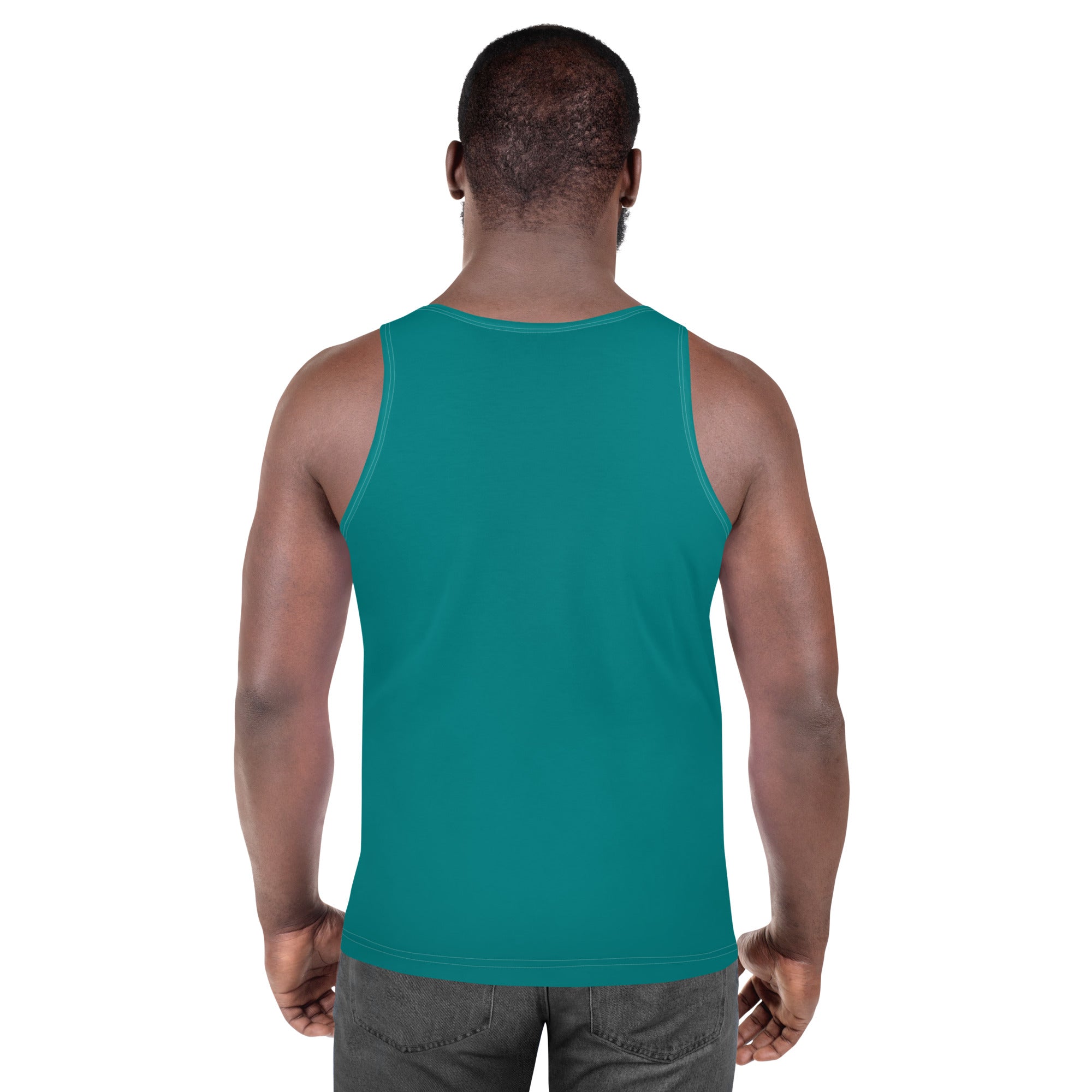 Mens Stretch Fit Tank Top in Dark Teal Green, showcasing its sleeveless design and breathable fabric.