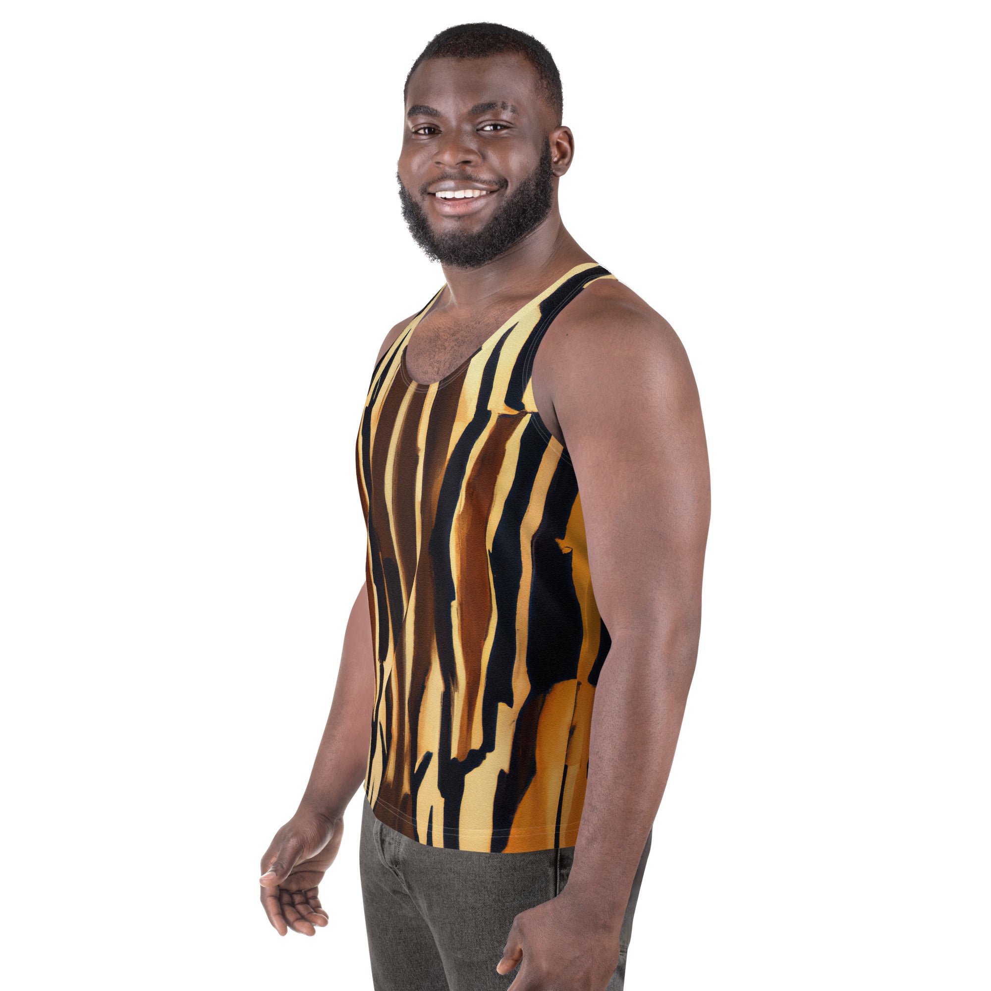 Mens Stretch Fit Tank Top with Zorse Lines Print, showcasing a geometric pattern in a lightweight and breathable fabric.