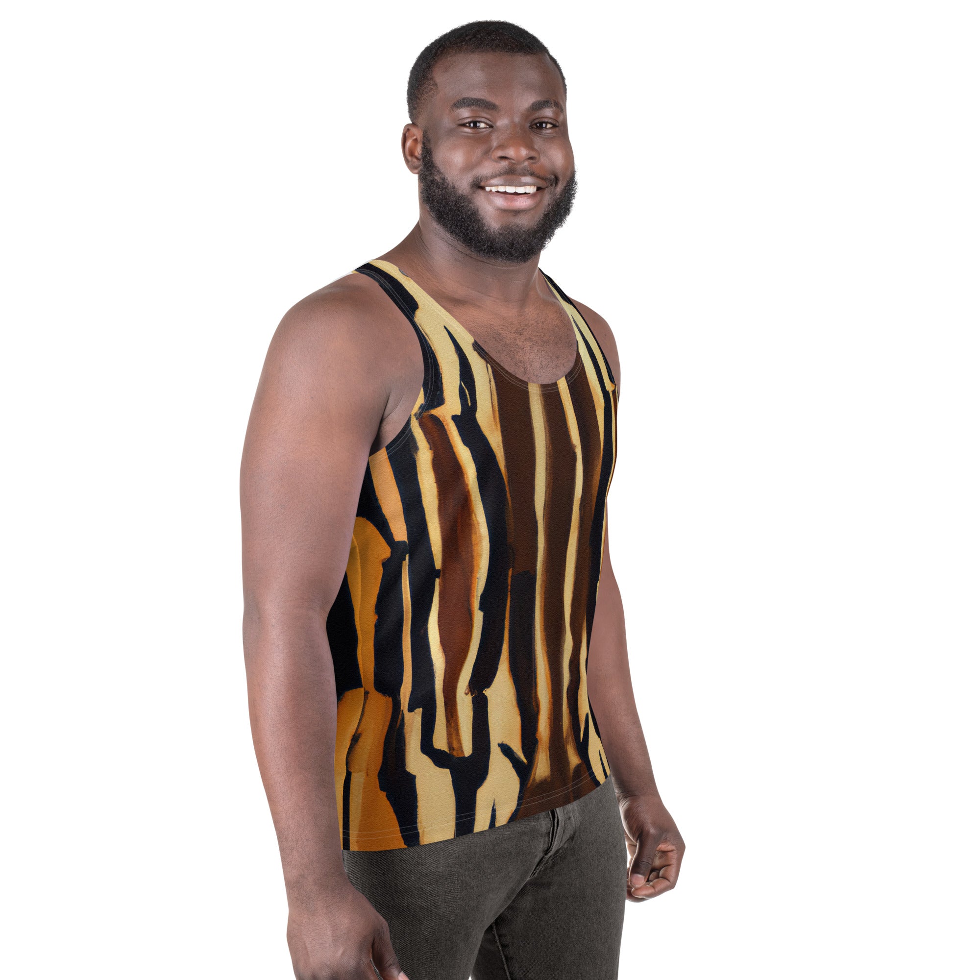 Mens Stretch Fit Tank Top with Zorse Lines Print, showcasing a geometric pattern in a lightweight and breathable fabric.