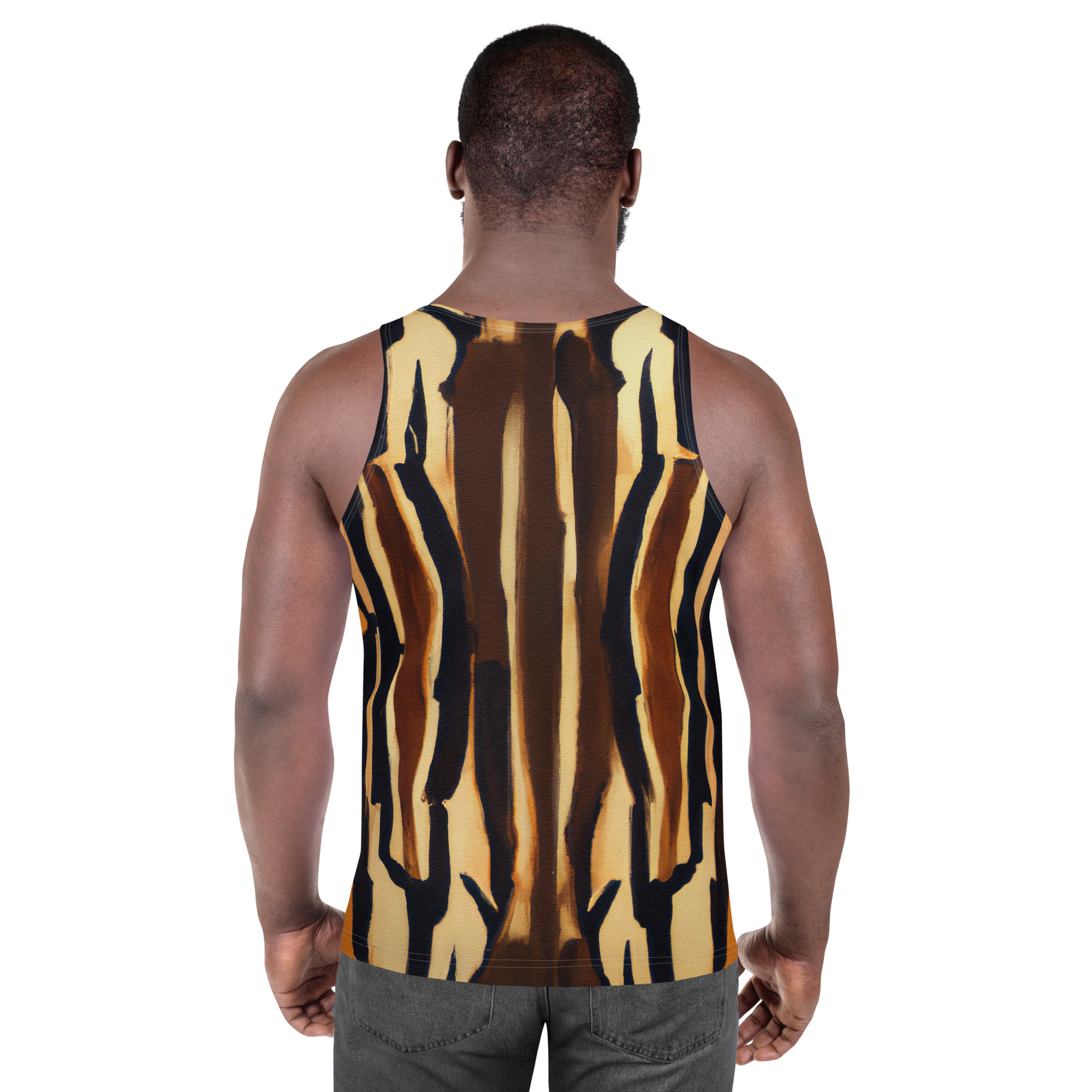 Mens Stretch Fit Tank Top with Zorse Lines Print, showcasing a geometric pattern in a lightweight and breathable fabric.