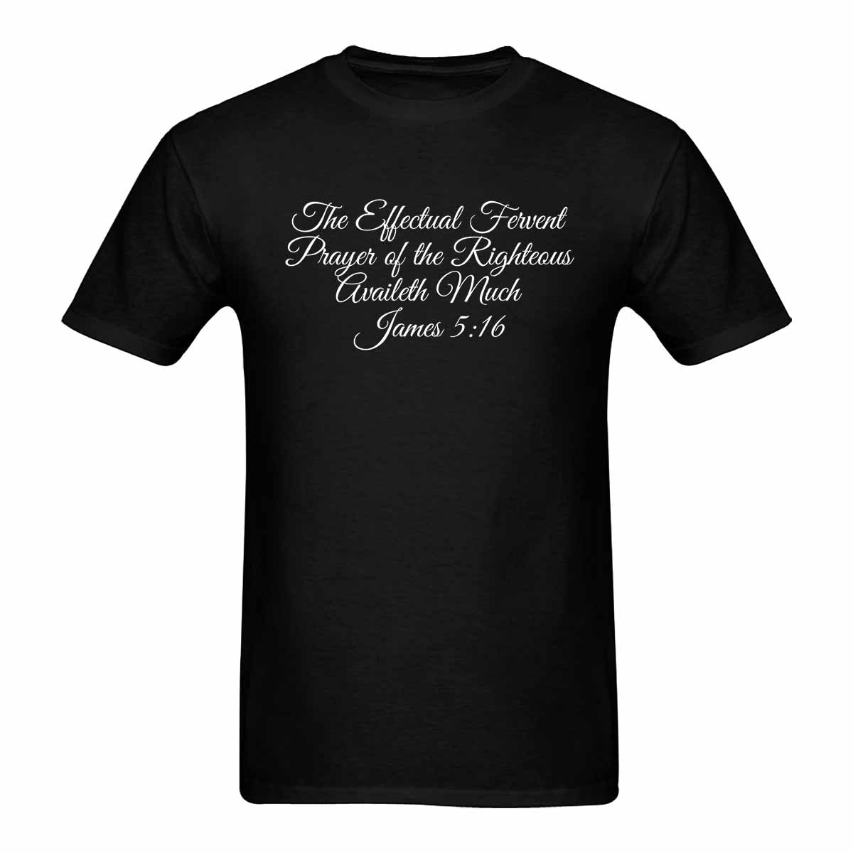 Men's T-shirt featuring James 5:16 inspirational graphic, showcasing a comfortable fit and stylish design.