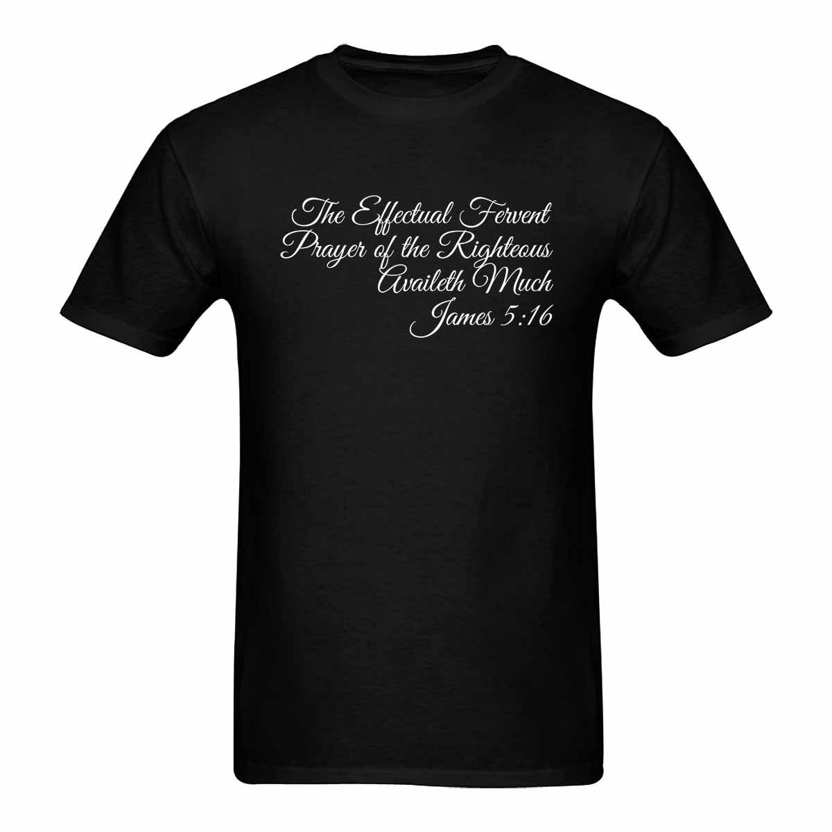 Men's T-shirt featuring James 5:16 inspirational graphic, showcasing a comfortable fit and stylish design.