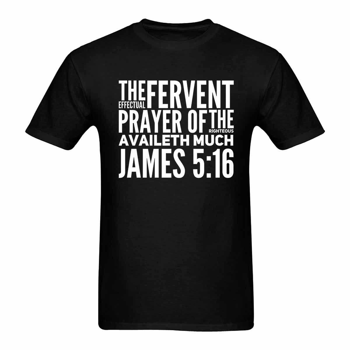 Men's T-shirt featuring James 5:16 inspirational graphic, showcasing a comfortable fit and stylish design.