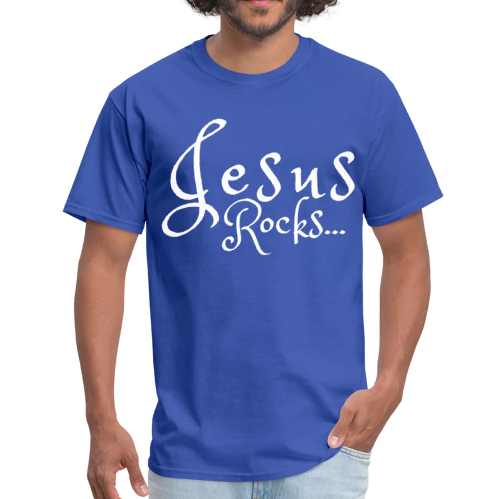 Men's Jesus Rocks Graphic Tee in various colors, showcasing its comfortable fabric and unique design.