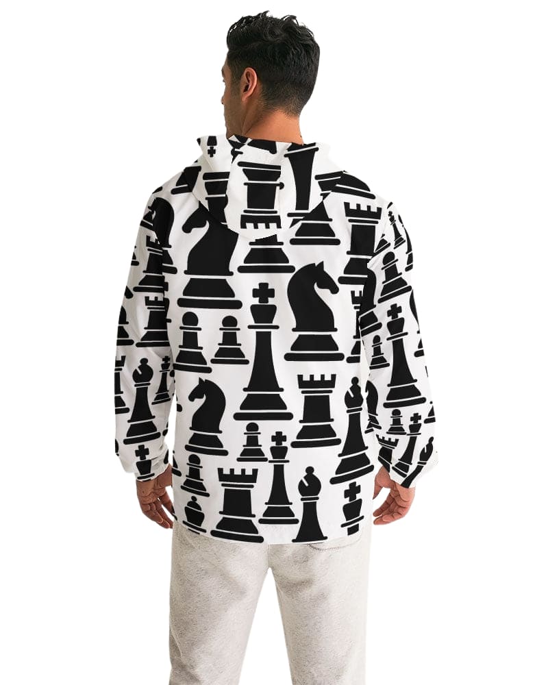 Men's Windbreaker Jacket featuring a stylish chess print, designed for windy and rainy weather with a lightweight and water-resistant fabric.