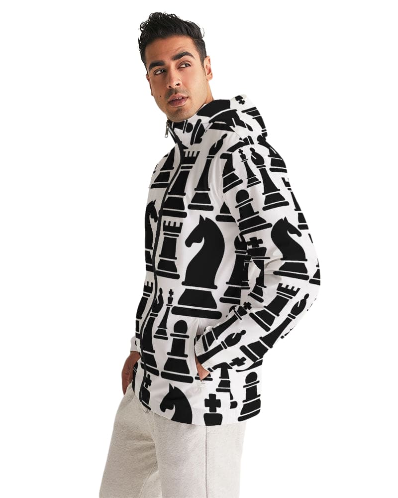 Men's Windbreaker Jacket featuring a stylish chess print, designed for windy and rainy weather with a lightweight and water-resistant fabric.