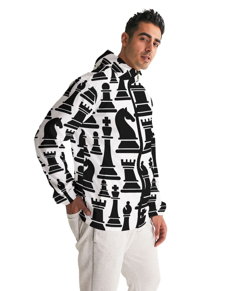 Men's Windbreaker Jacket featuring a stylish chess print, designed for windy and rainy weather with a lightweight and water-resistant fabric.