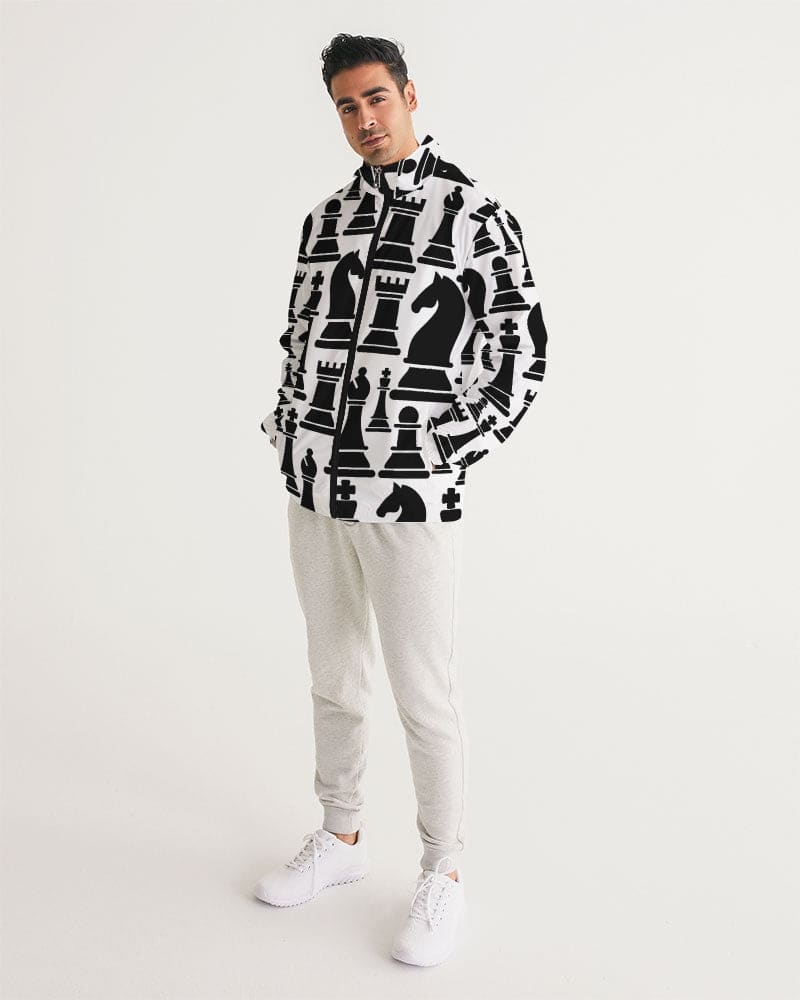 Men's Windbreaker Jacket featuring a stylish chess print, designed for windy and rainy weather with a lightweight and water-resistant fabric.