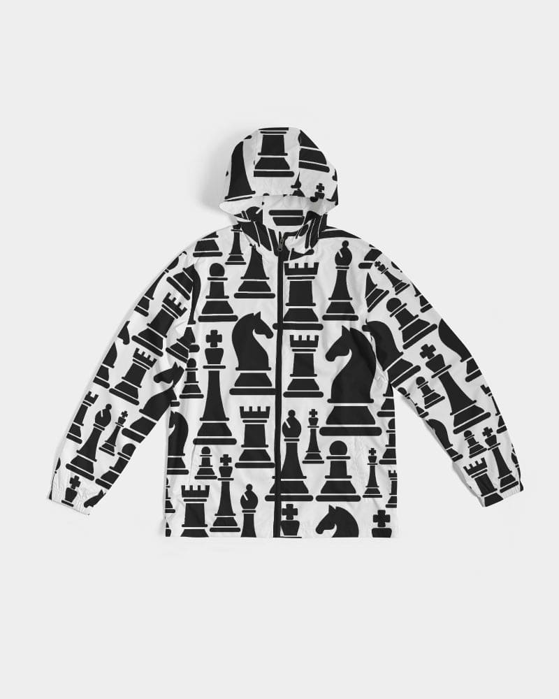 Men's Windbreaker Jacket featuring a stylish chess print, designed for windy and rainy weather with a lightweight and water-resistant fabric.