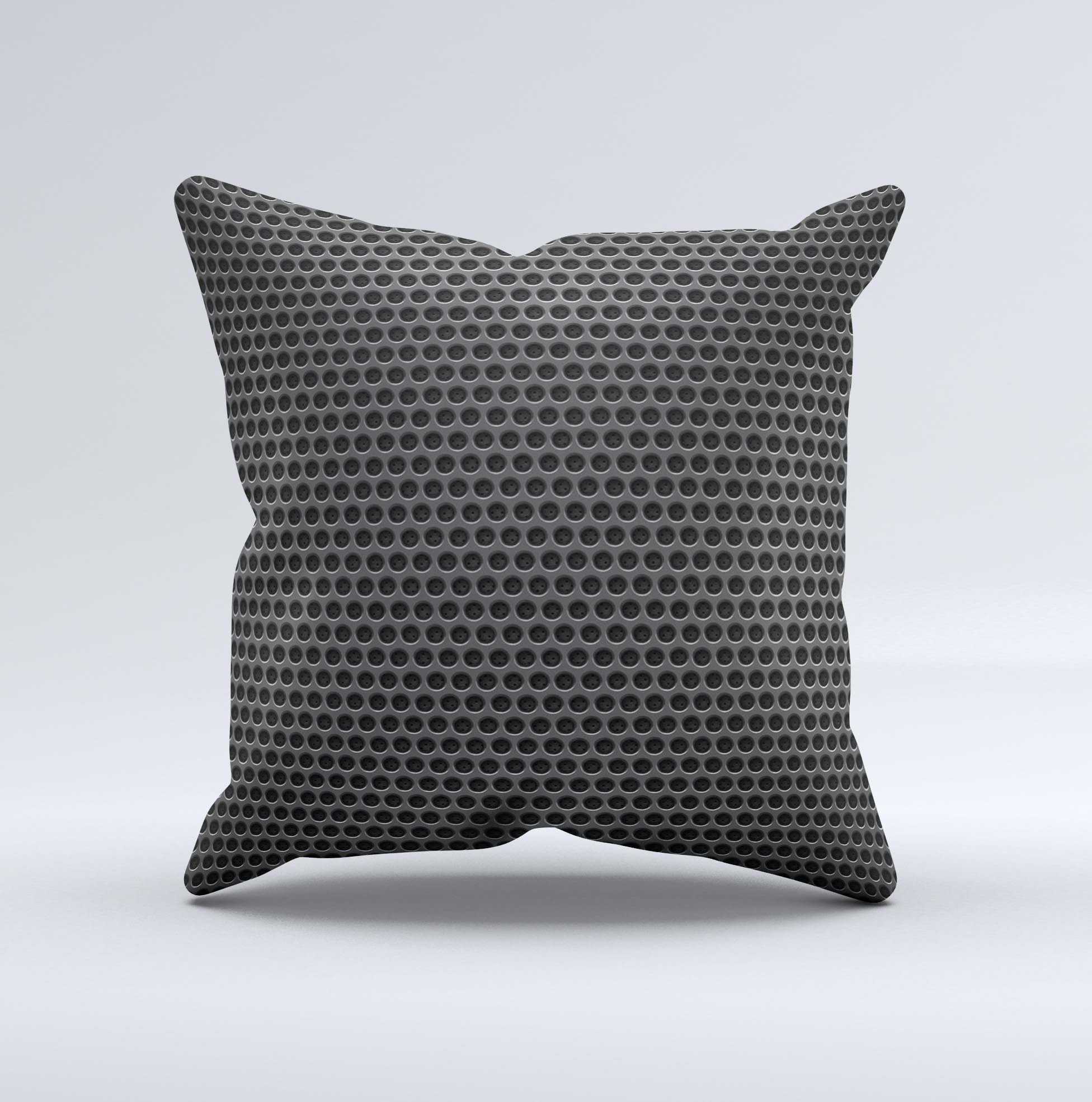 A beautifully handcrafted Metal Grill Mesh Ink-Fuzed Decorative Throw Pillow featuring a unique graphic design, perfect for home decor.