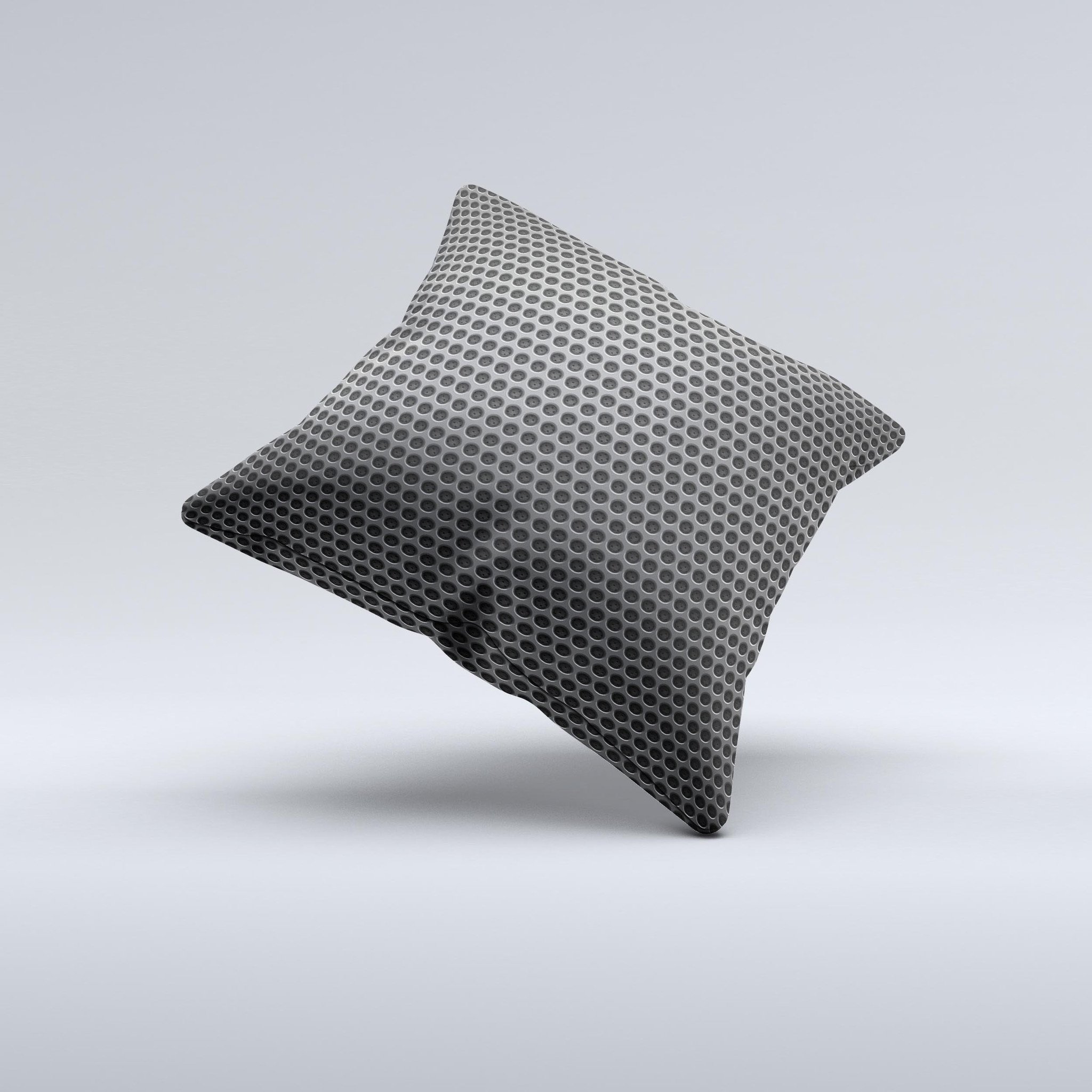 A beautifully handcrafted Metal Grill Mesh Ink-Fuzed Decorative Throw Pillow featuring a unique graphic design, perfect for home decor.