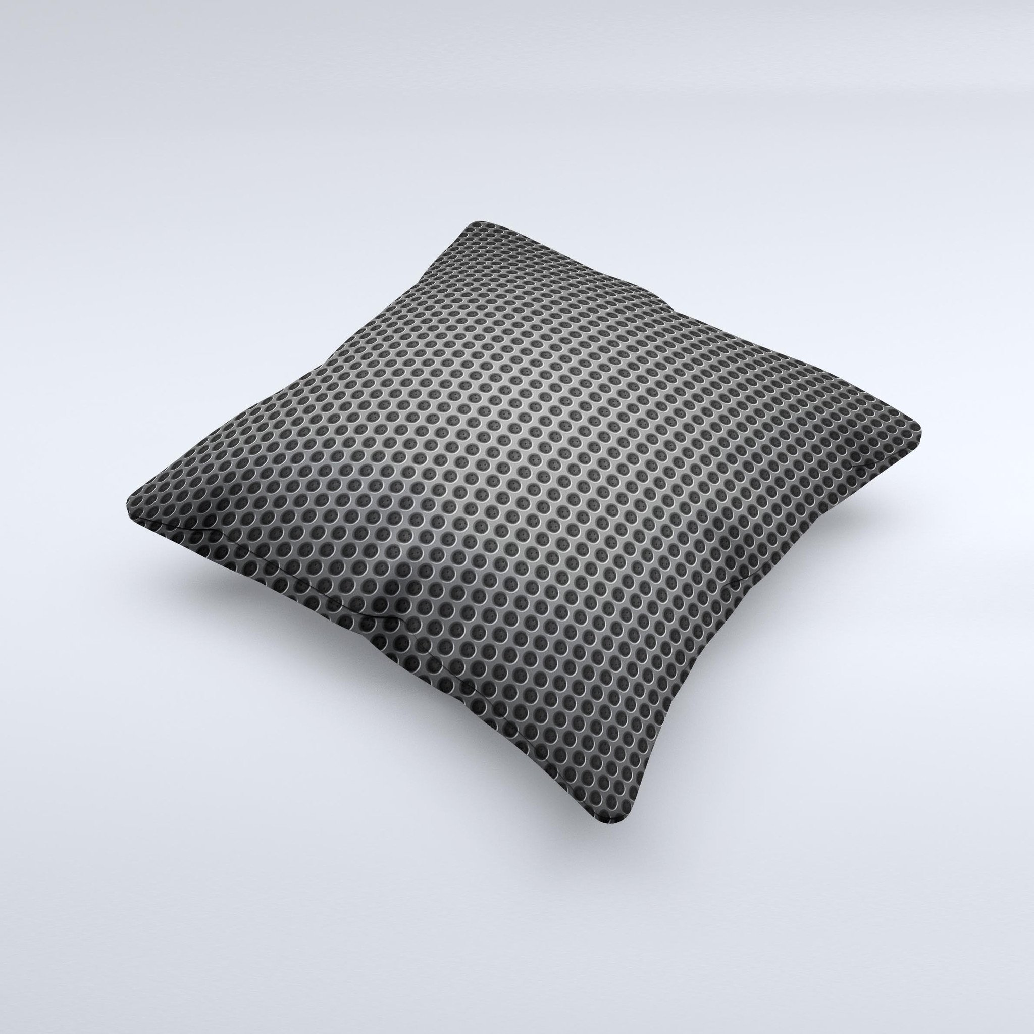 A beautifully handcrafted Metal Grill Mesh Ink-Fuzed Decorative Throw Pillow featuring a unique graphic design, perfect for home decor.