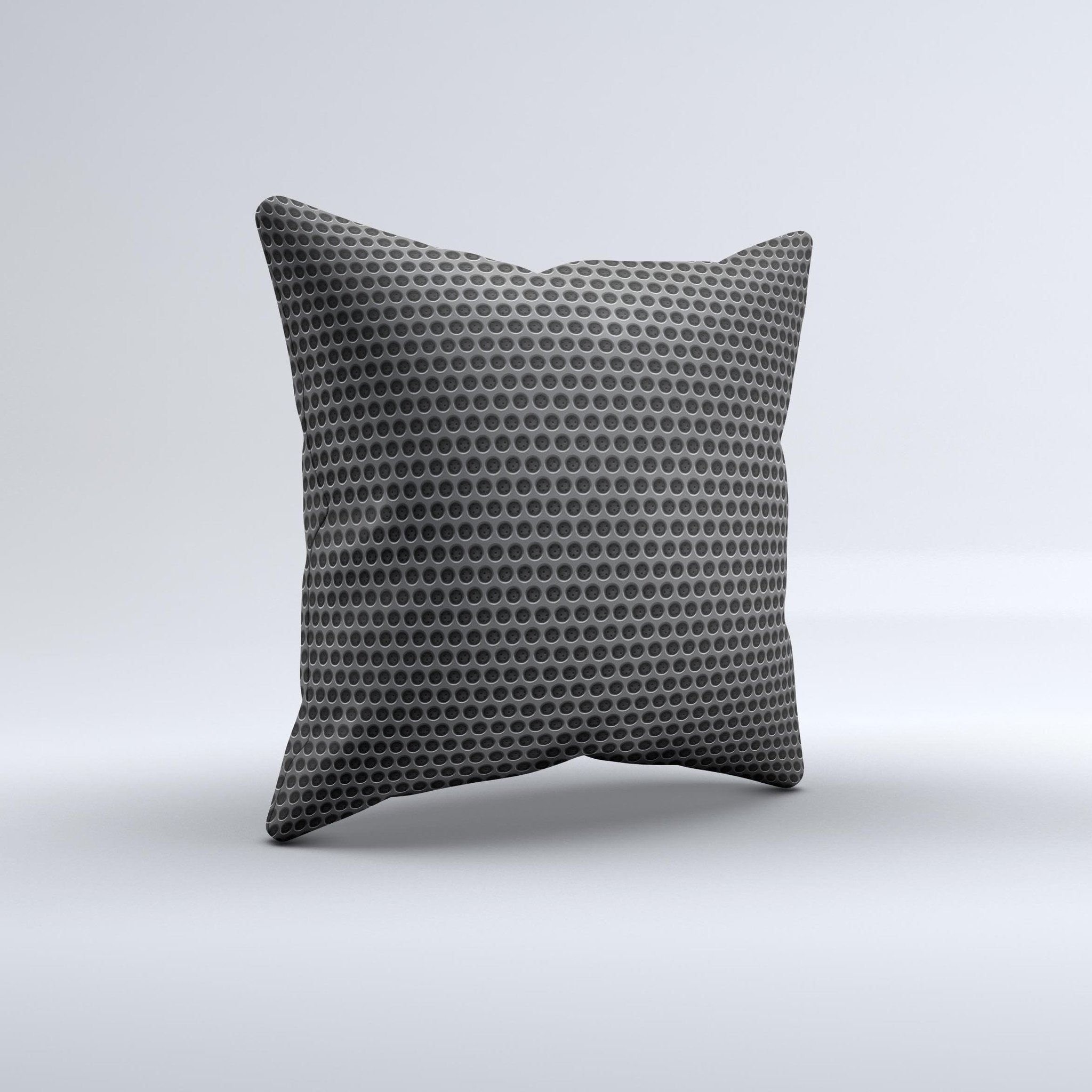 A beautifully handcrafted Metal Grill Mesh Ink-Fuzed Decorative Throw Pillow featuring a unique graphic design, perfect for home decor.