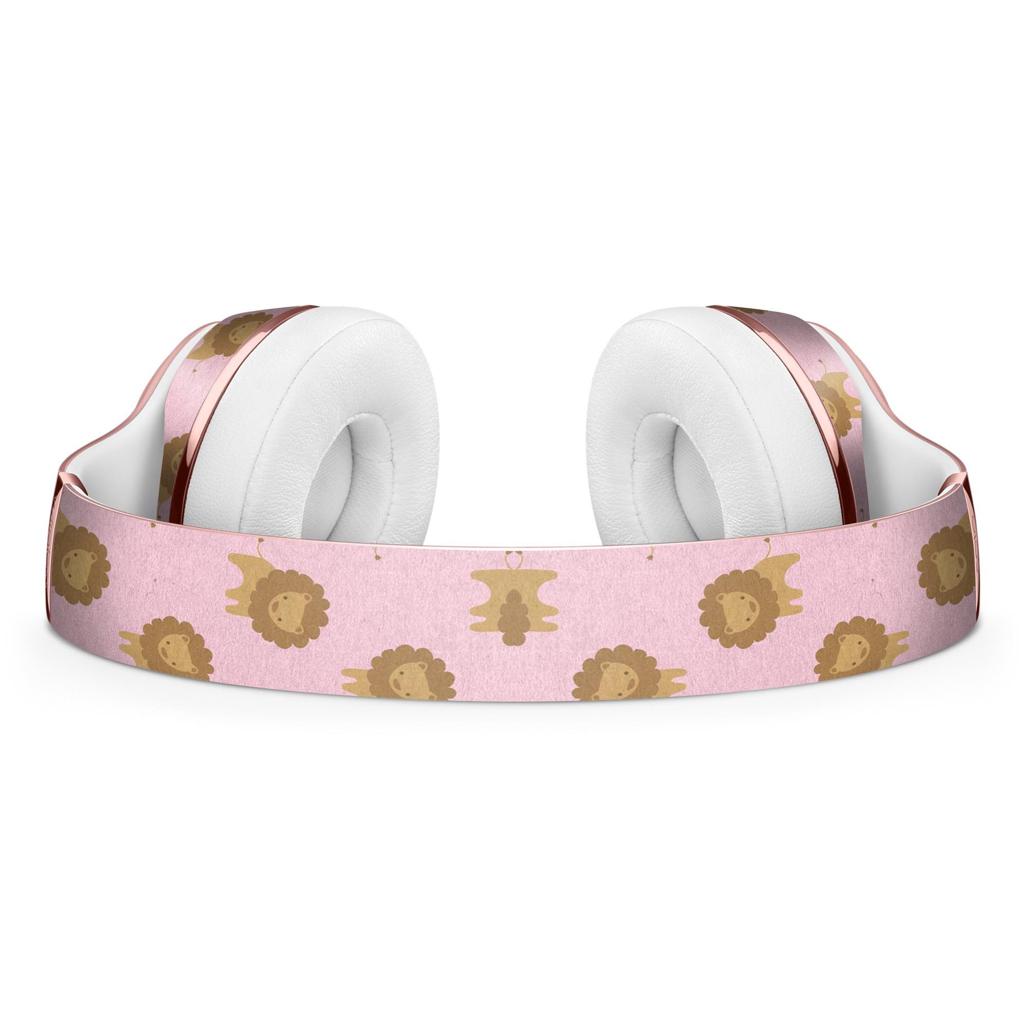 Micro Cartoon Lions skin kit for Beats by Dre Solo 3 Wireless Headphones, featuring a vibrant pink background and playful lion graphics.