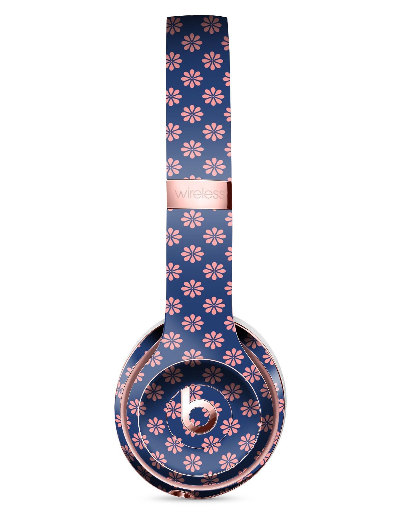 Micro Coral Flowers Skin Kit for Beats by Dre Solo 3 Wireless Headphones, featuring a navy background with vibrant coral flower designs.