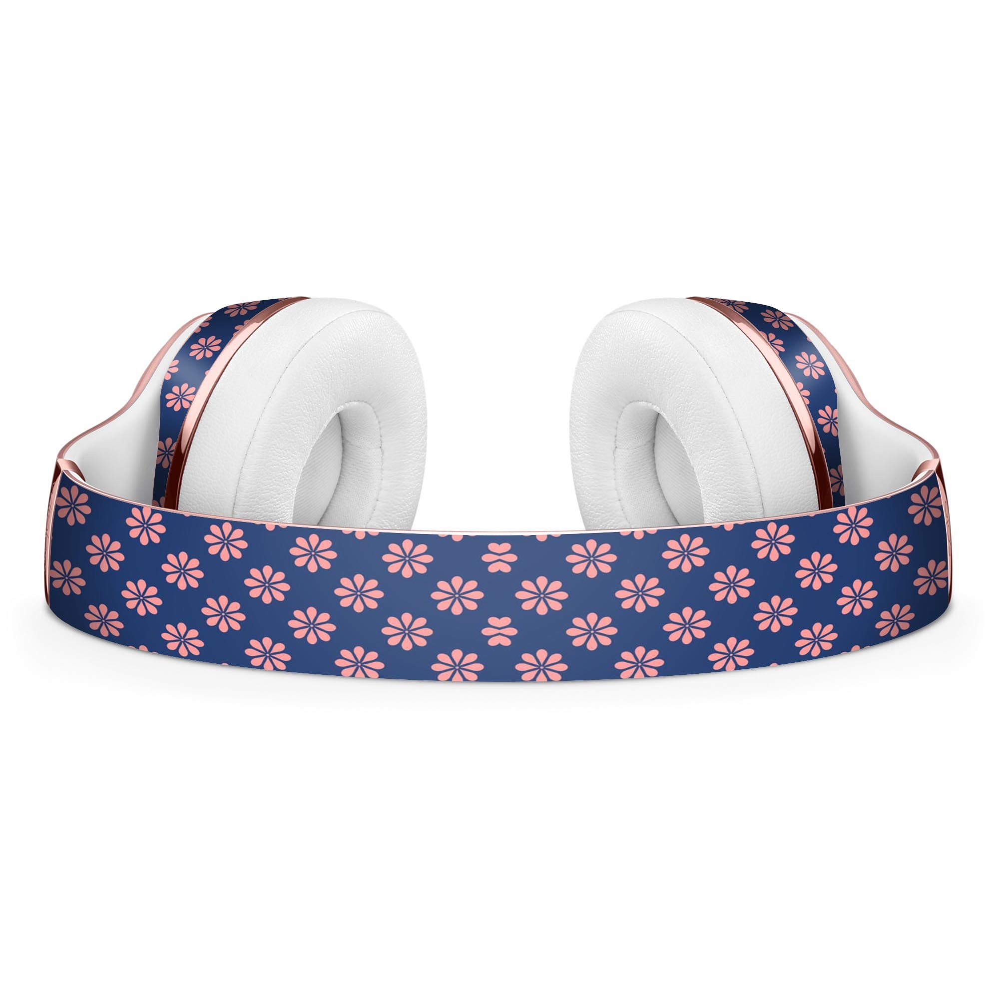 Micro Coral Flowers Skin Kit for Beats by Dre Solo 3 Wireless Headphones, featuring a navy background with vibrant coral flower designs.