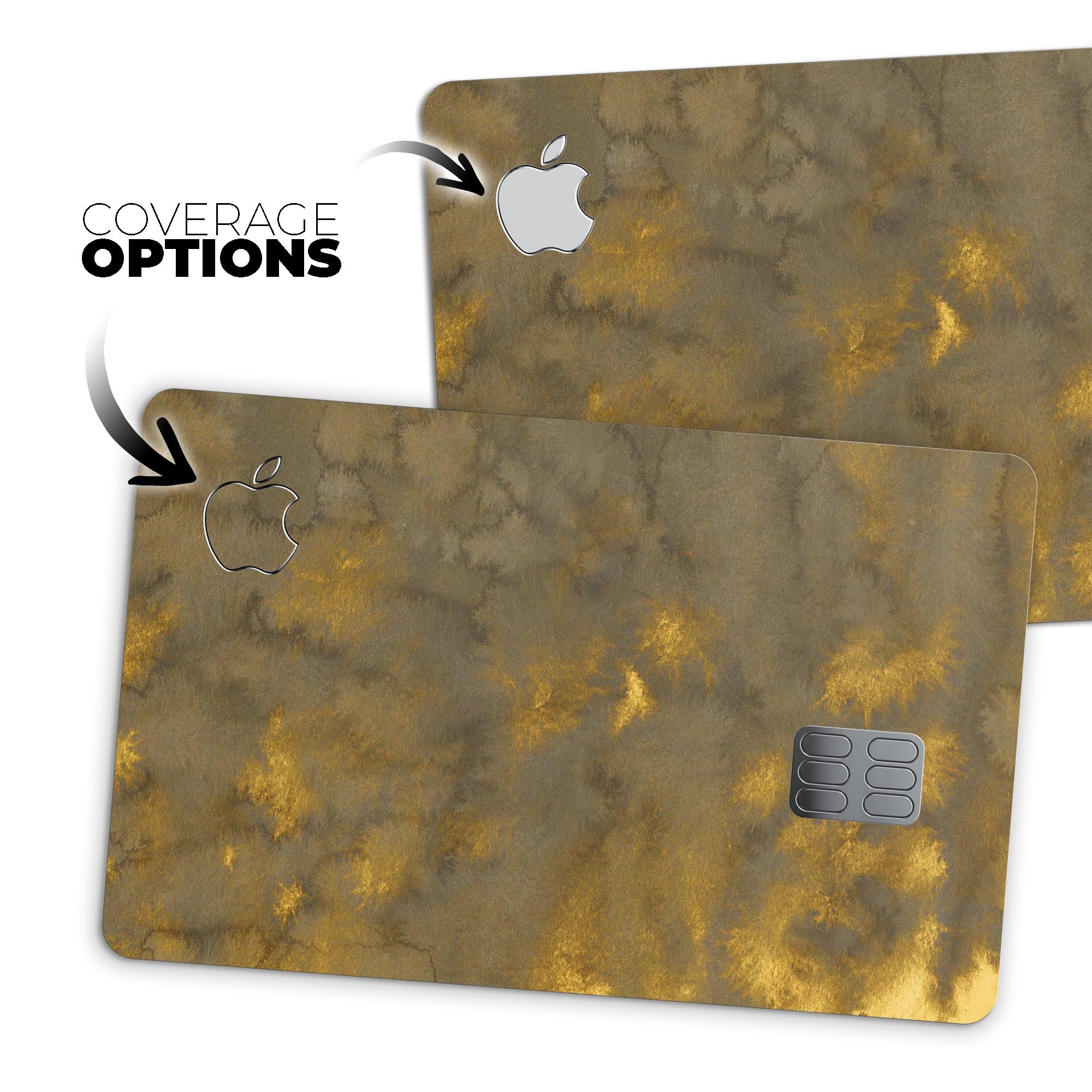 Micro Dark Gold Stained Premium Protective Decal Skin-Kit for Apple Card, showcasing its elegant design and high-quality finish.