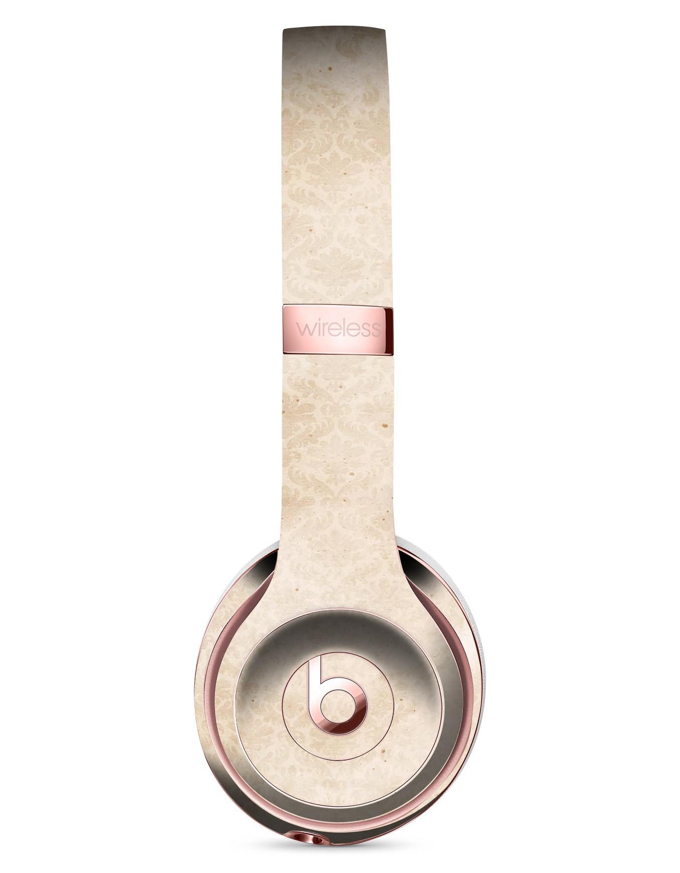 Micro Faded Tan Damask Pattern Skin Kit for Beats by Dre Solo 3 Wireless Headphones, showcasing a stylish design and premium vinyl material.