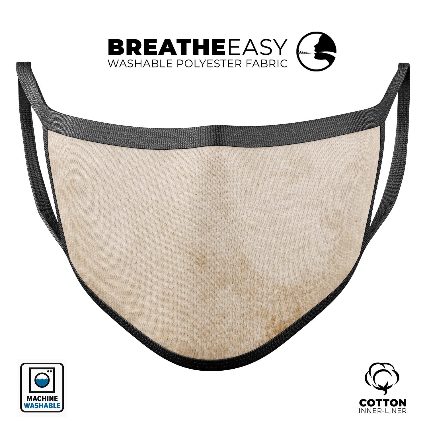 Micro Faded Tan Damask Pattern mouth cover, showcasing a stylish design with adjustable ear loops for a comfortable fit.