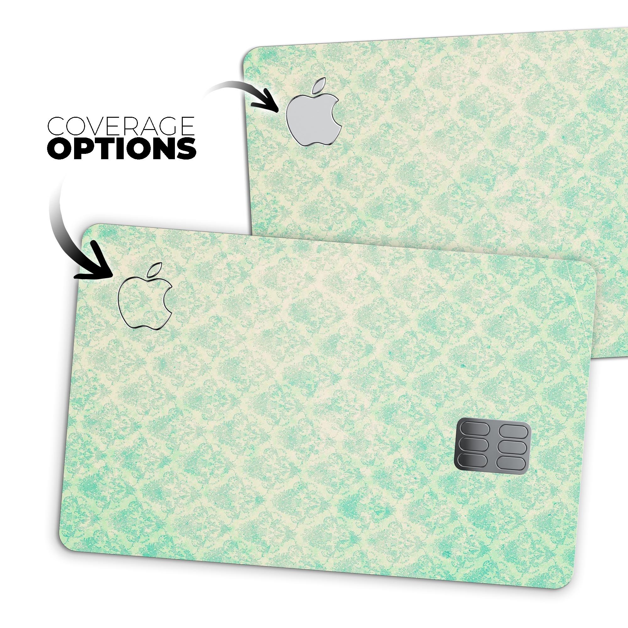 Micro Faded Teal Rococo Pattern skin for Apple Card, showcasing its elegant design and premium quality.