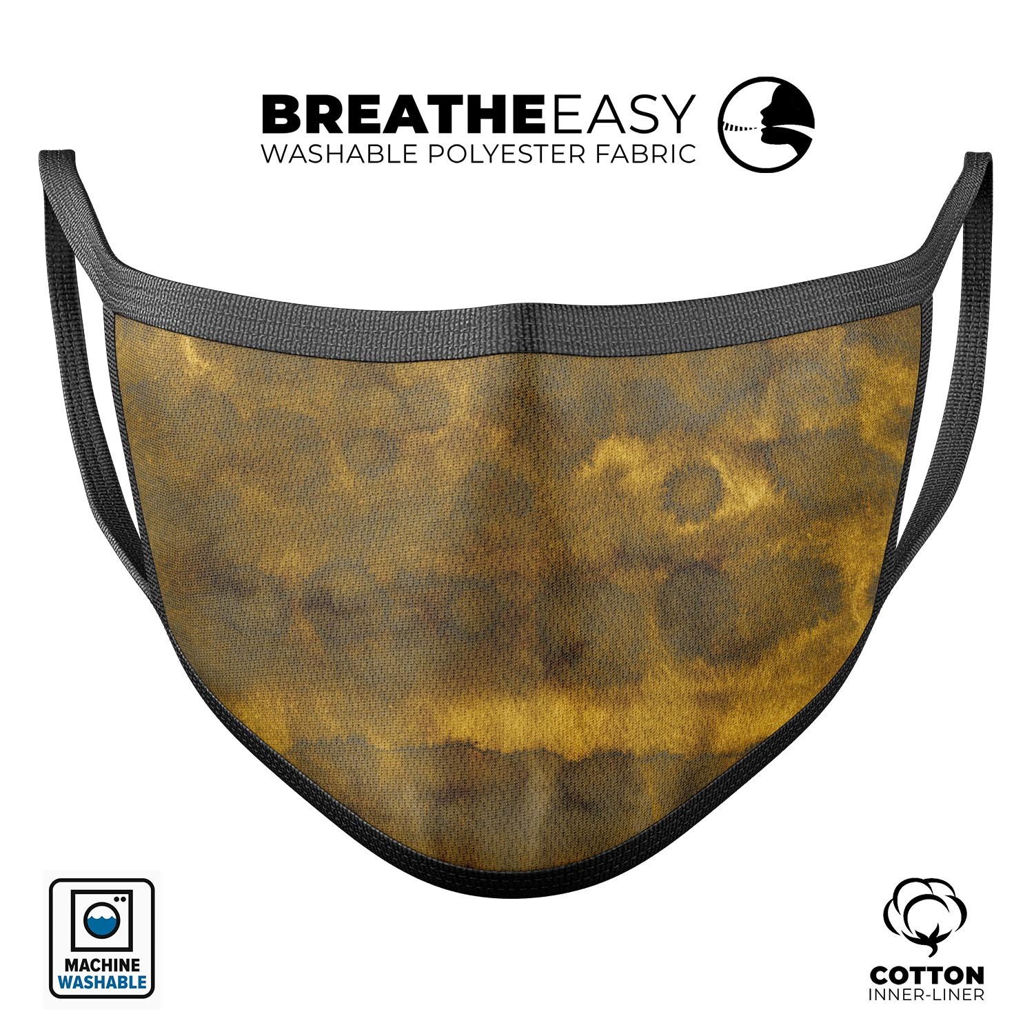 Micro Golden Caverns V2 mouth cover, a stylish and comfortable unisex anti-dust face mask made in the USA, featuring adjustable ear loops.