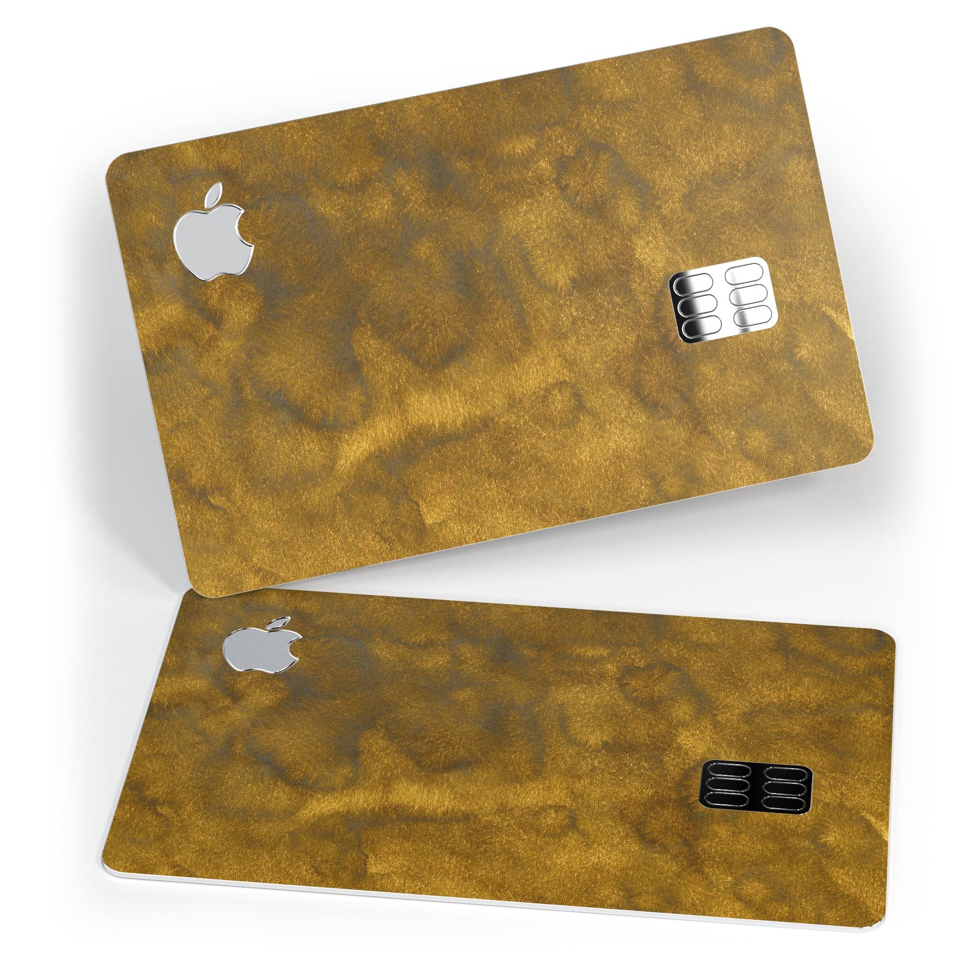 Micro Golden Watercolor Stains skin kit for Apple Card, showcasing vibrant colors and premium vinyl material.