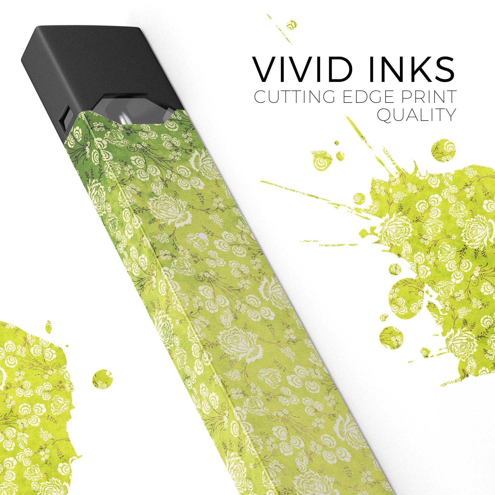 Micro Green Rose Pattern decal skin for JUUL vaping device, showcasing vibrant floral design and protective features.