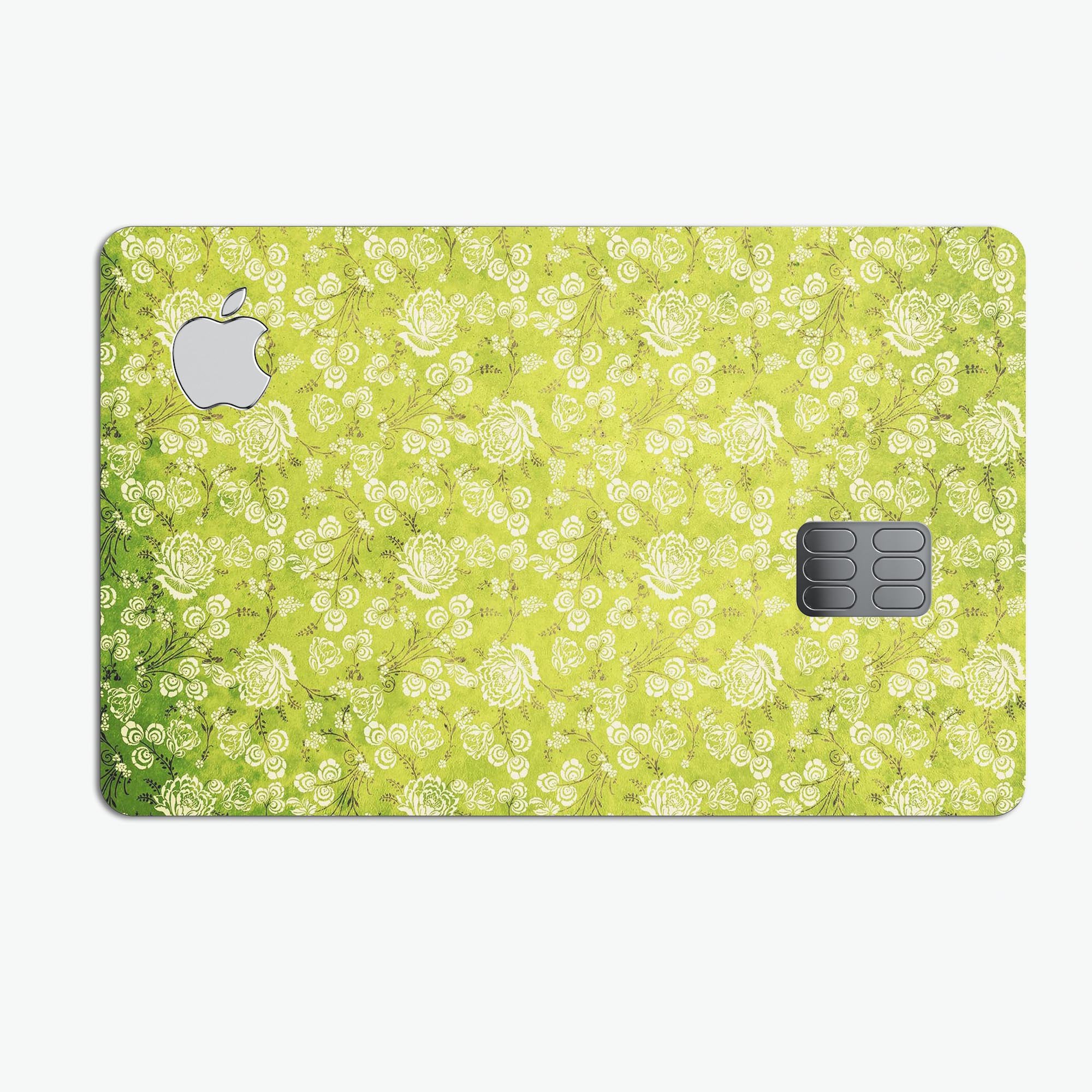 Micro Green Rose Pattern decal skin for Apple Card, showcasing vibrant colors and a protective design.