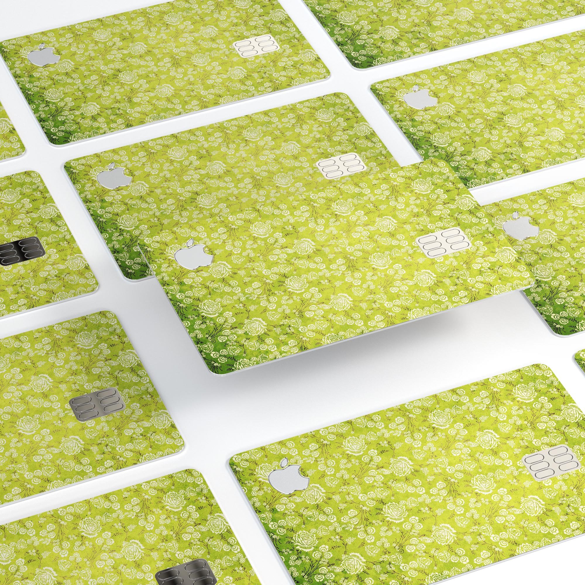 Micro Green Rose Pattern decal skin for Apple Card, showcasing vibrant colors and a protective design.