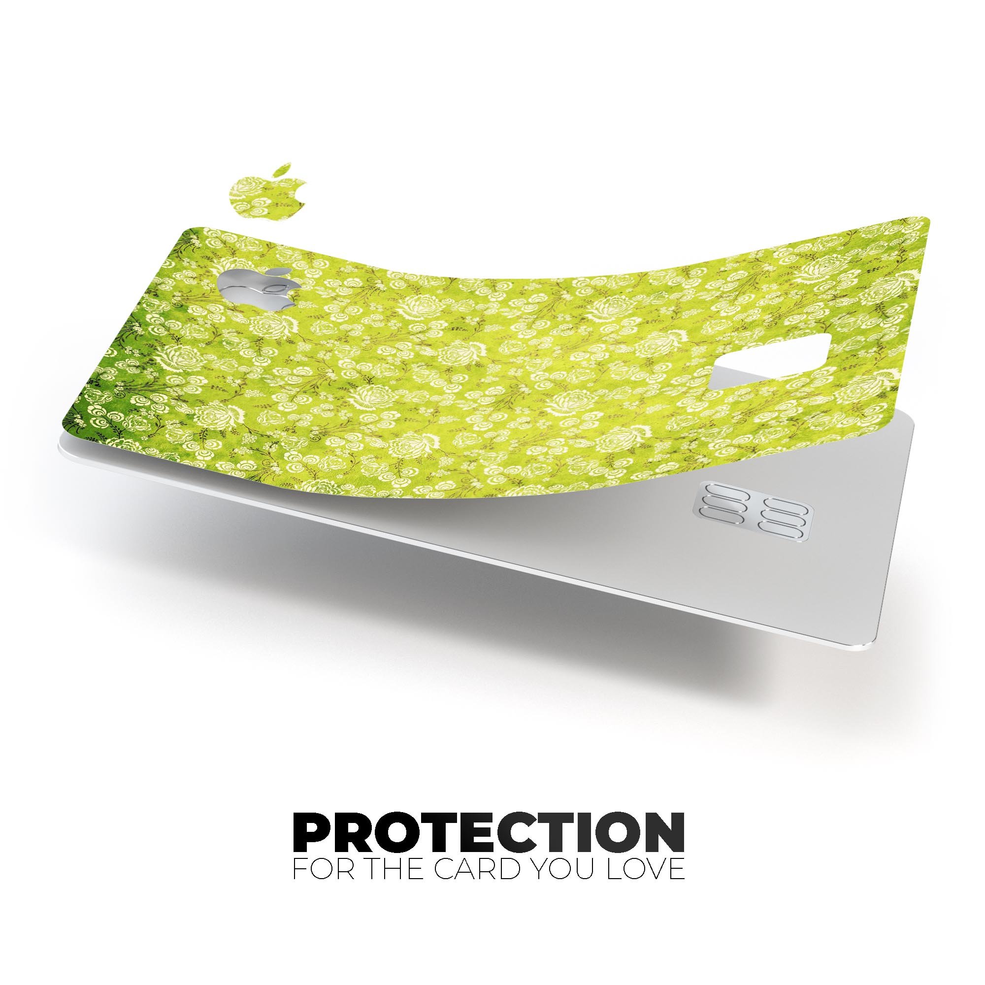 Micro Green Rose Pattern decal skin for Apple Card, showcasing vibrant colors and a protective design.