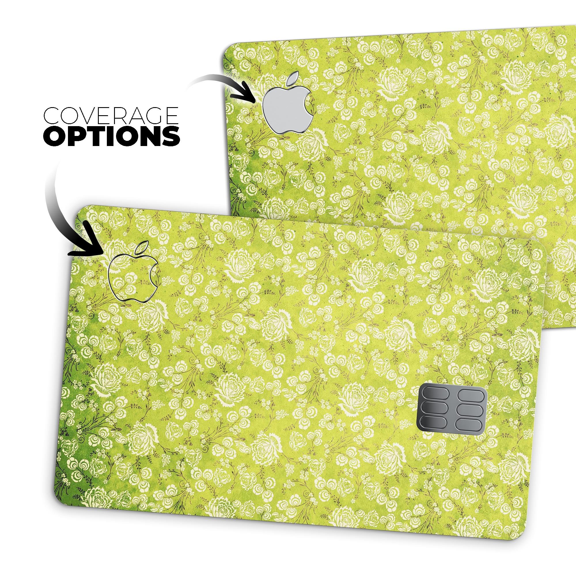 Micro Green Rose Pattern decal skin for Apple Card, showcasing vibrant colors and a protective design.