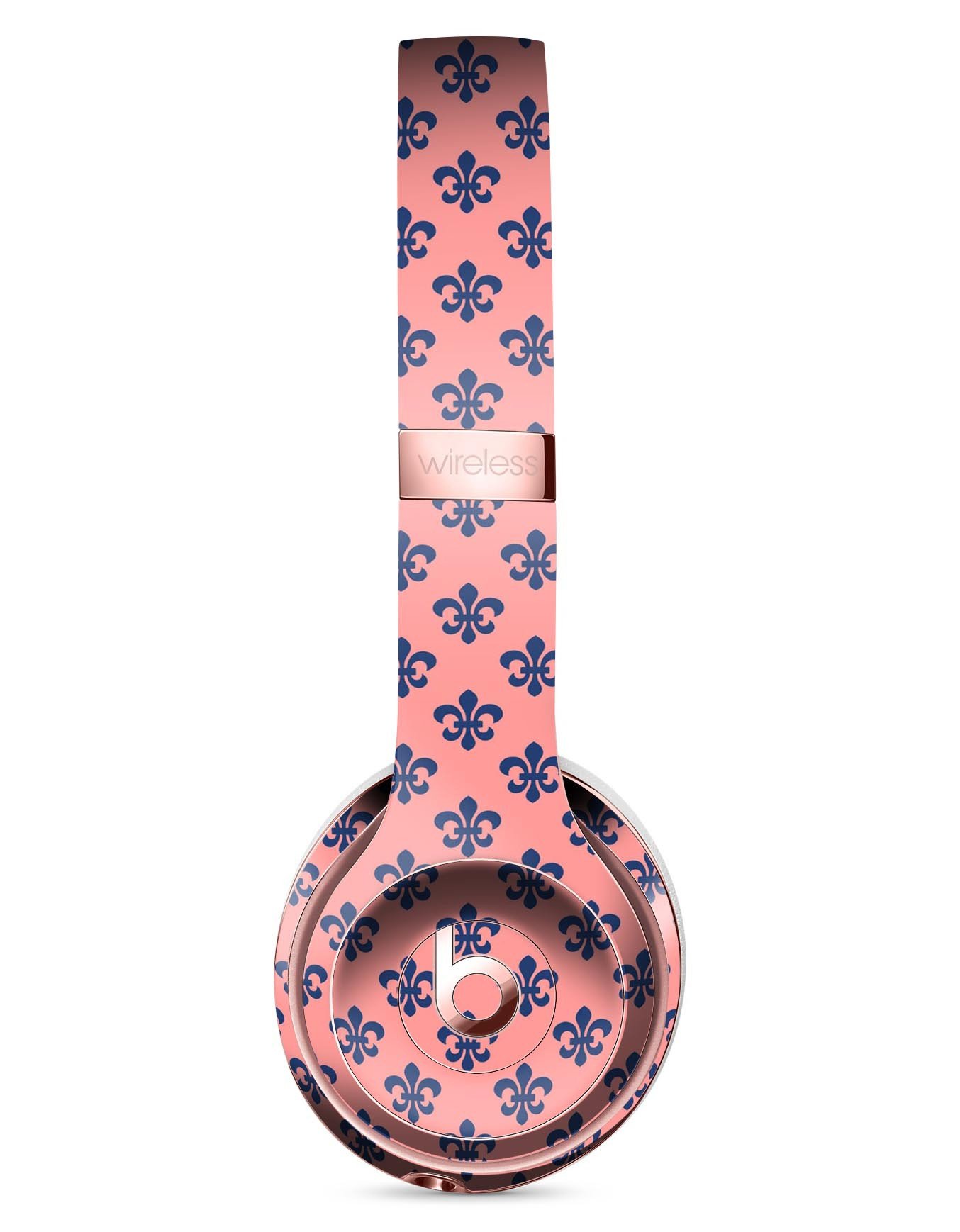 Micro Navy Crowns Over Coral skin kit for Beats by Dre Solo 3 Wireless Headphones, showcasing vibrant colors and precise cut.