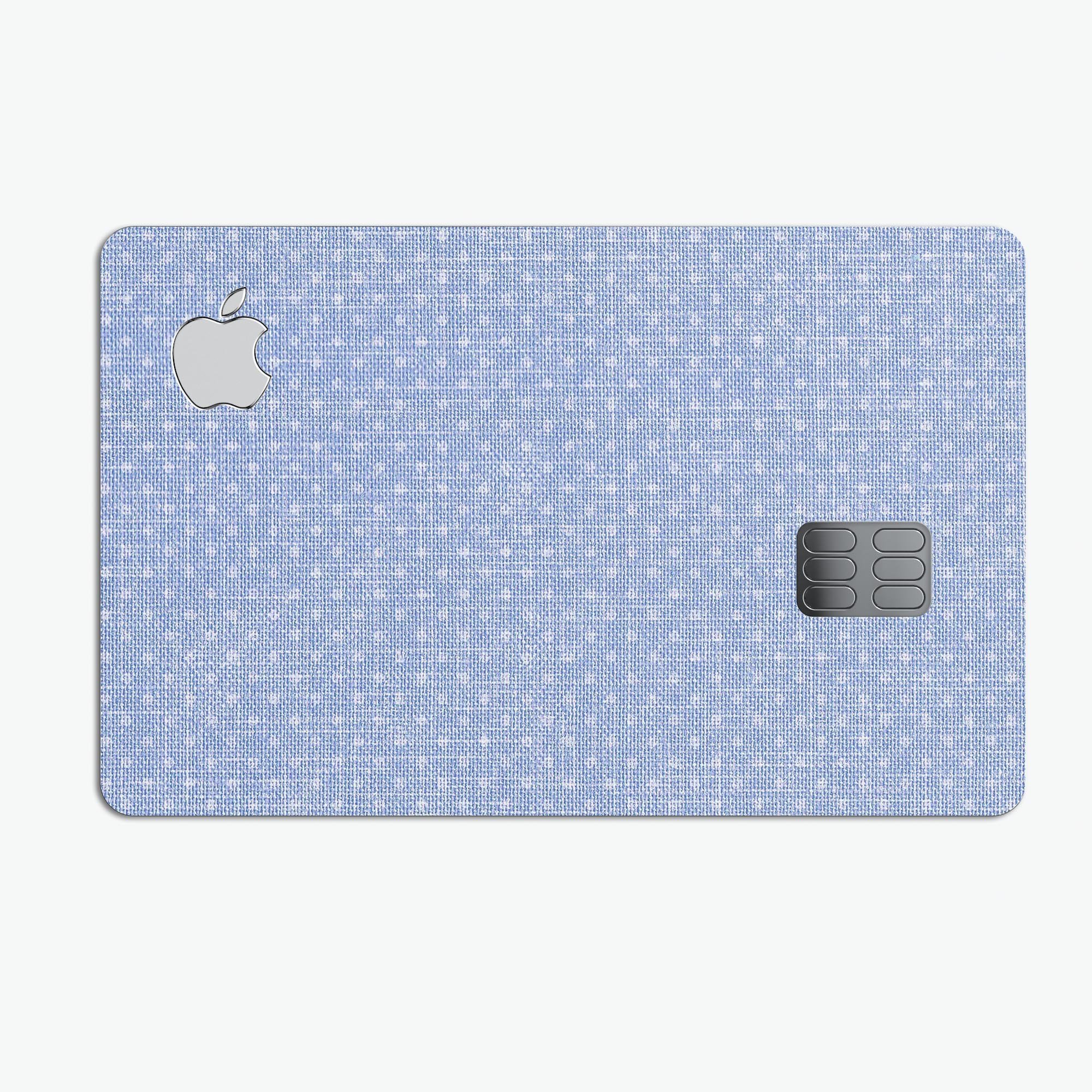 Micro Polka Dots decal on a blue fabric background, designed for Apple Card protection.