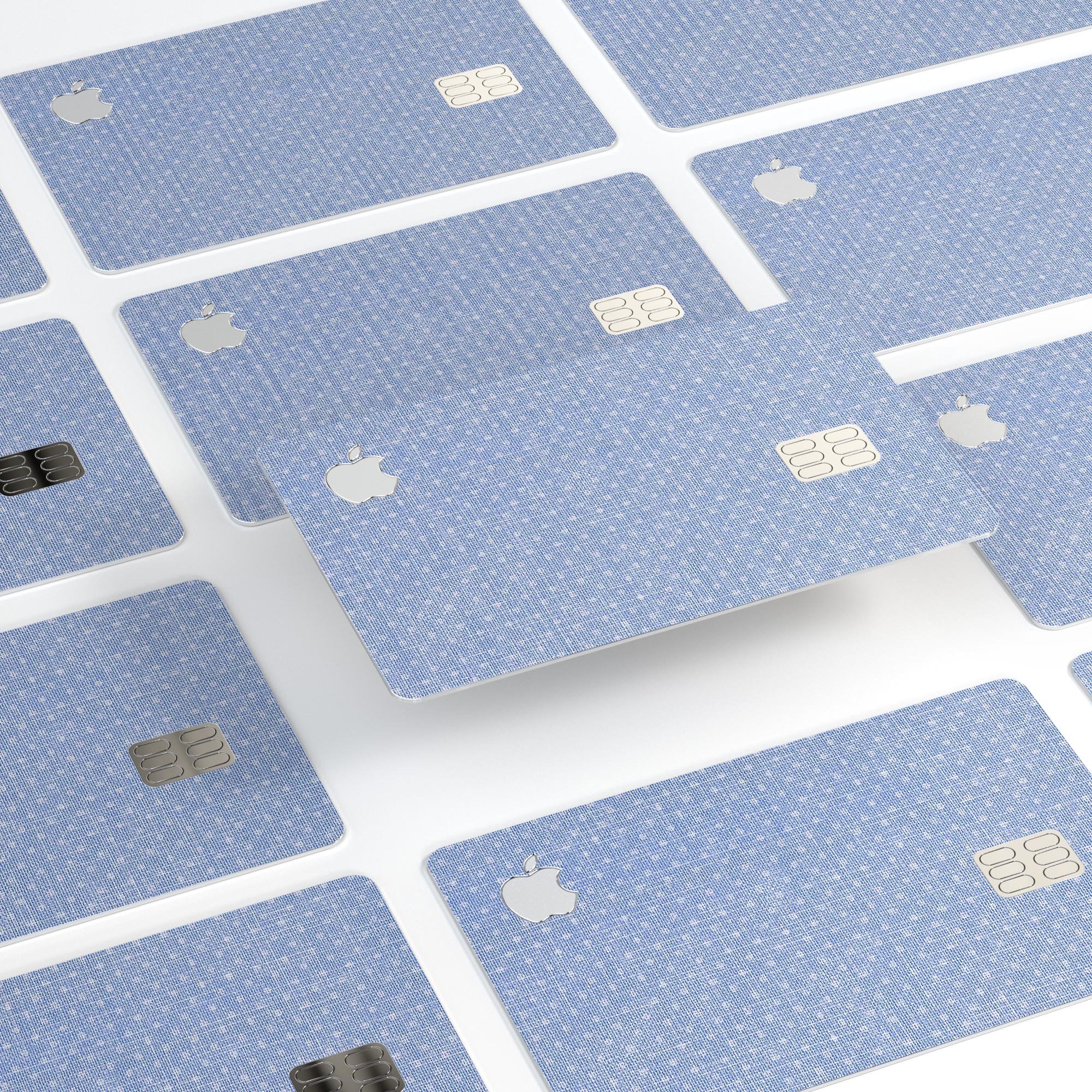 Micro Polka Dots decal on a blue fabric background, designed for Apple Card protection.