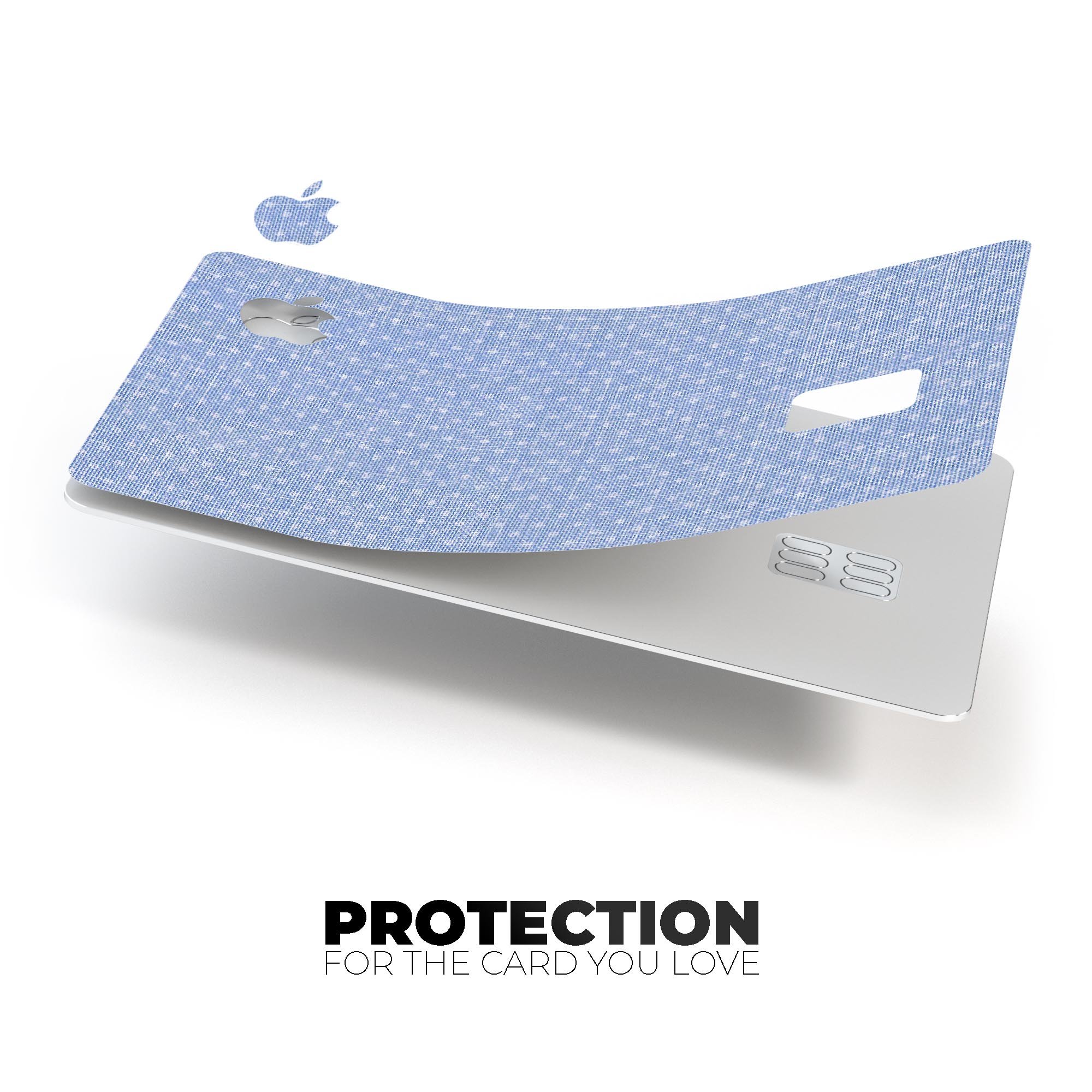 Micro Polka Dots decal on a blue fabric background, designed for Apple Card protection.