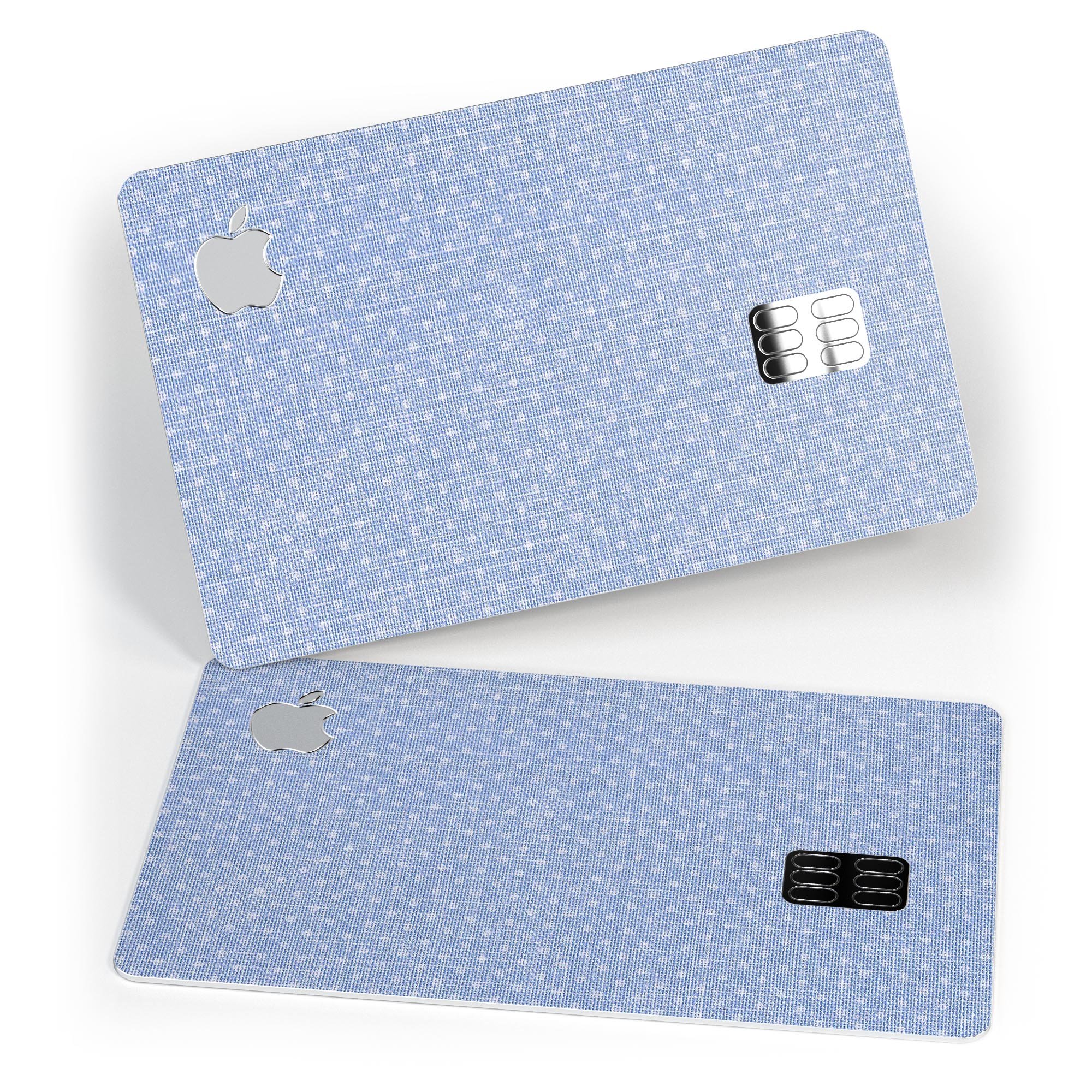 Micro Polka Dots decal on a blue fabric background, designed for Apple Card protection.