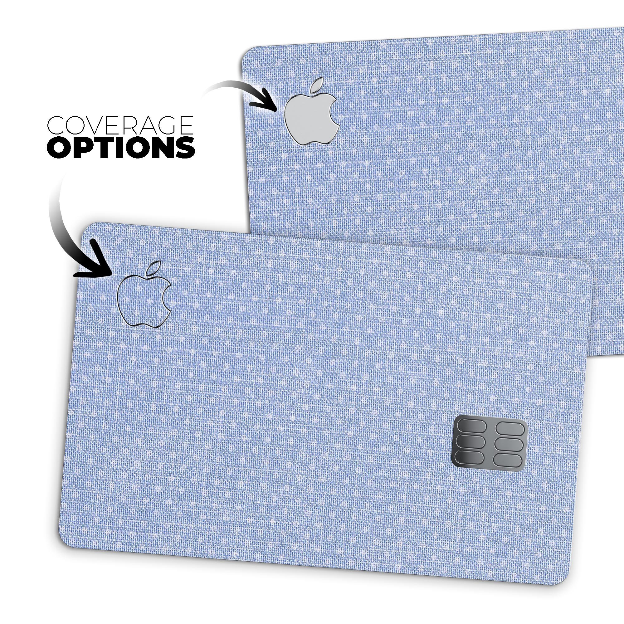 Micro Polka Dots decal on a blue fabric background, designed for Apple Card protection.