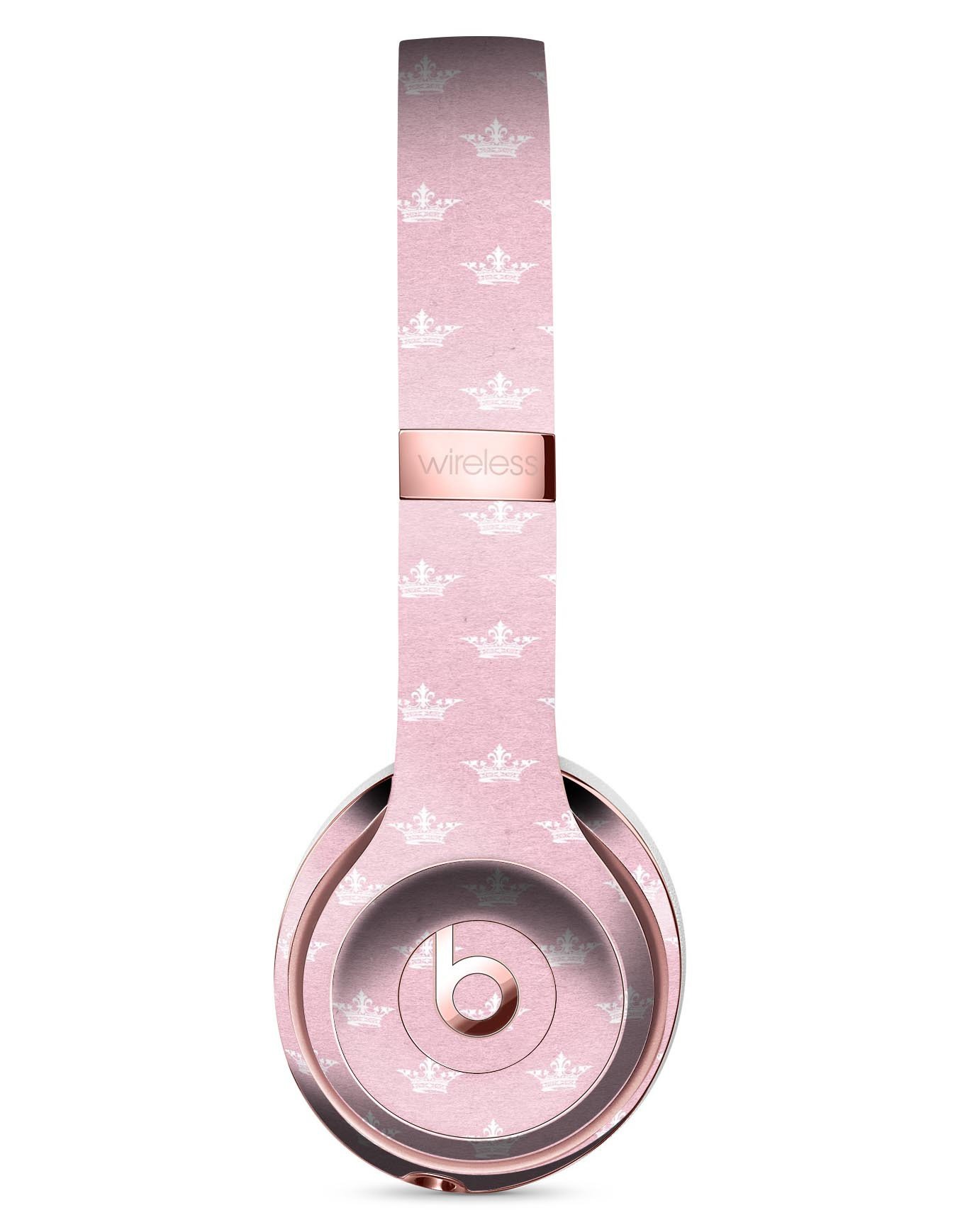 Micro White Crowns Over Pink Full-Body Skin Kit for Beats by Dre Solo 3 Wireless Headphones, showcasing a stylish design and premium vinyl material.