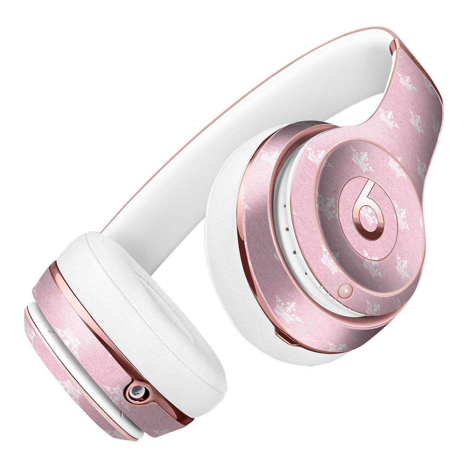 Micro White Crowns Over Pink Full-Body Skin Kit for Beats by Dre Solo 3 Wireless Headphones, showcasing a stylish design and premium vinyl material.