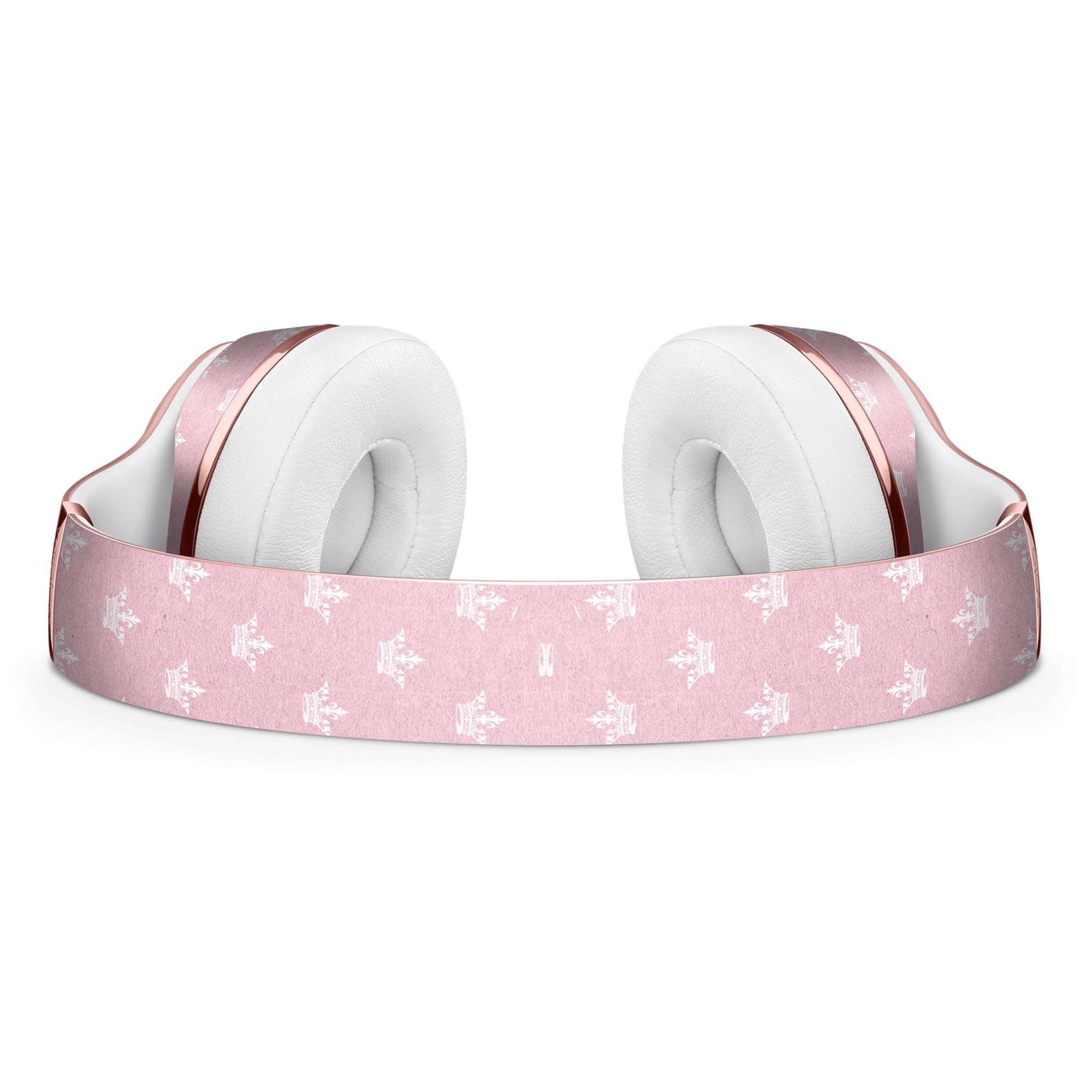 Micro White Crowns Over Pink Full-Body Skin Kit for Beats by Dre Solo 3 Wireless Headphones, showcasing a stylish design and premium vinyl material.