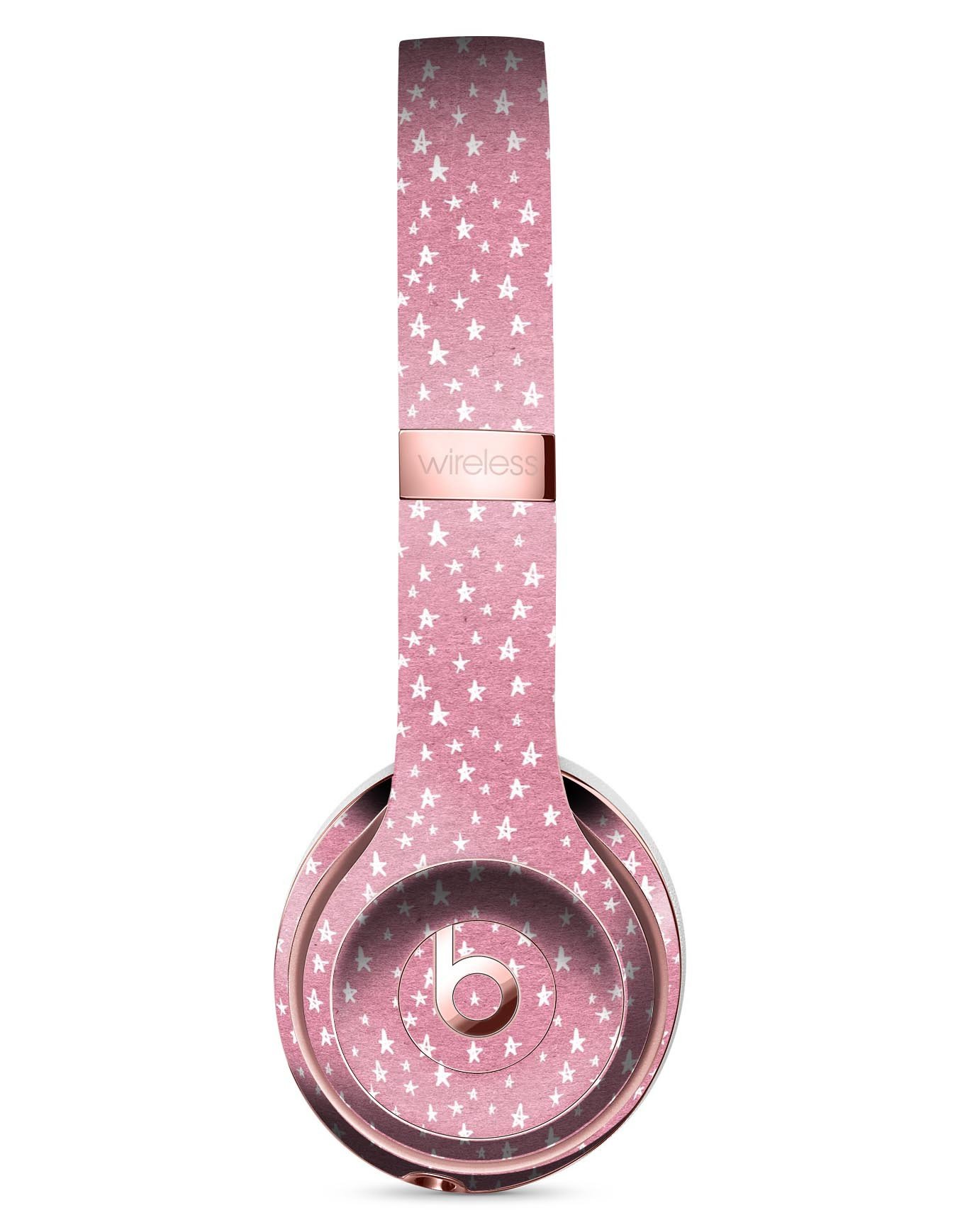 Micro White Stars Over Pink Full-Body Skin Kit for Beats by Dre Solo 3 Wireless Headphones, showcasing a stylish design and premium vinyl material.