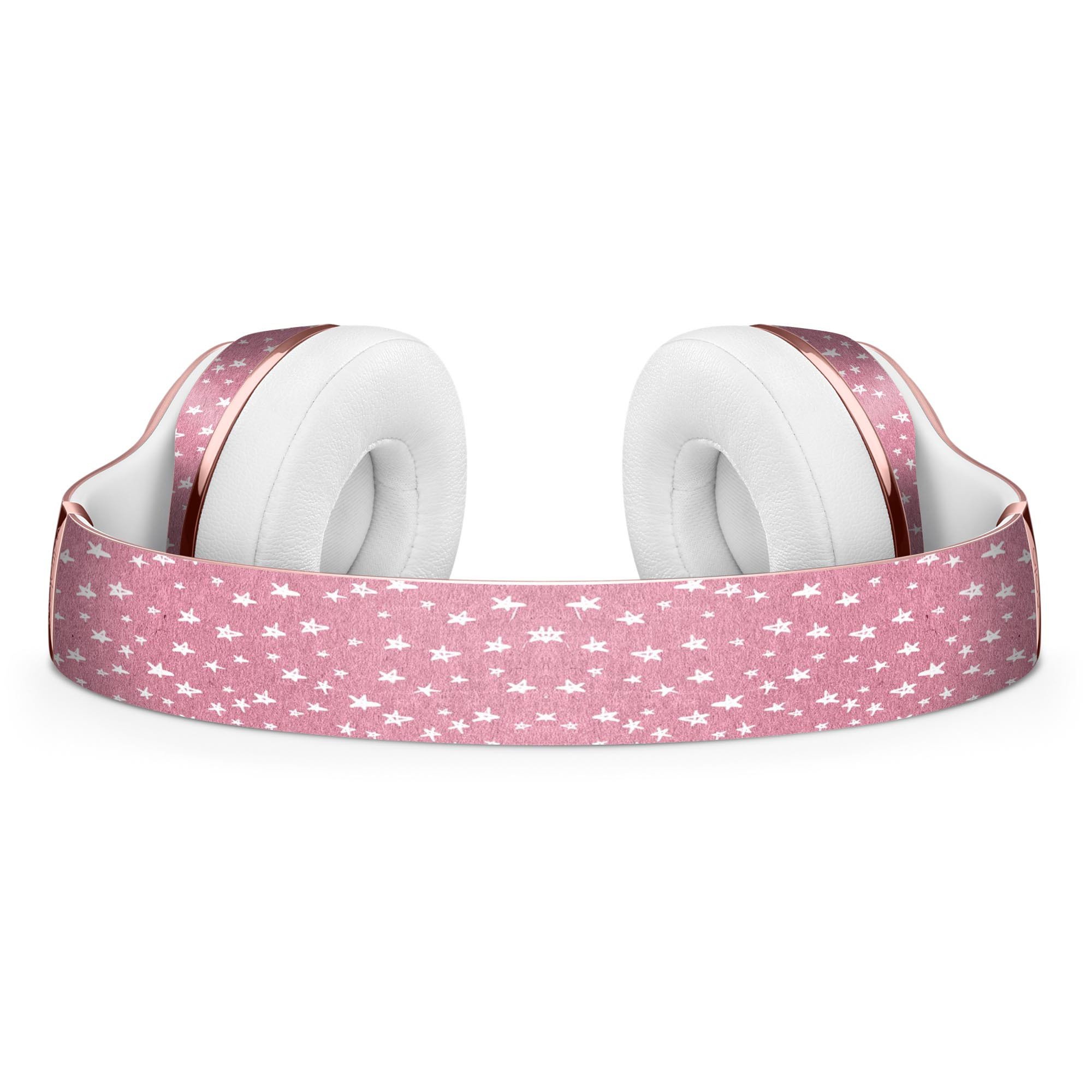 Micro White Stars Over Pink Full-Body Skin Kit for Beats by Dre Solo 3 Wireless Headphones, showcasing a stylish design and premium vinyl material.