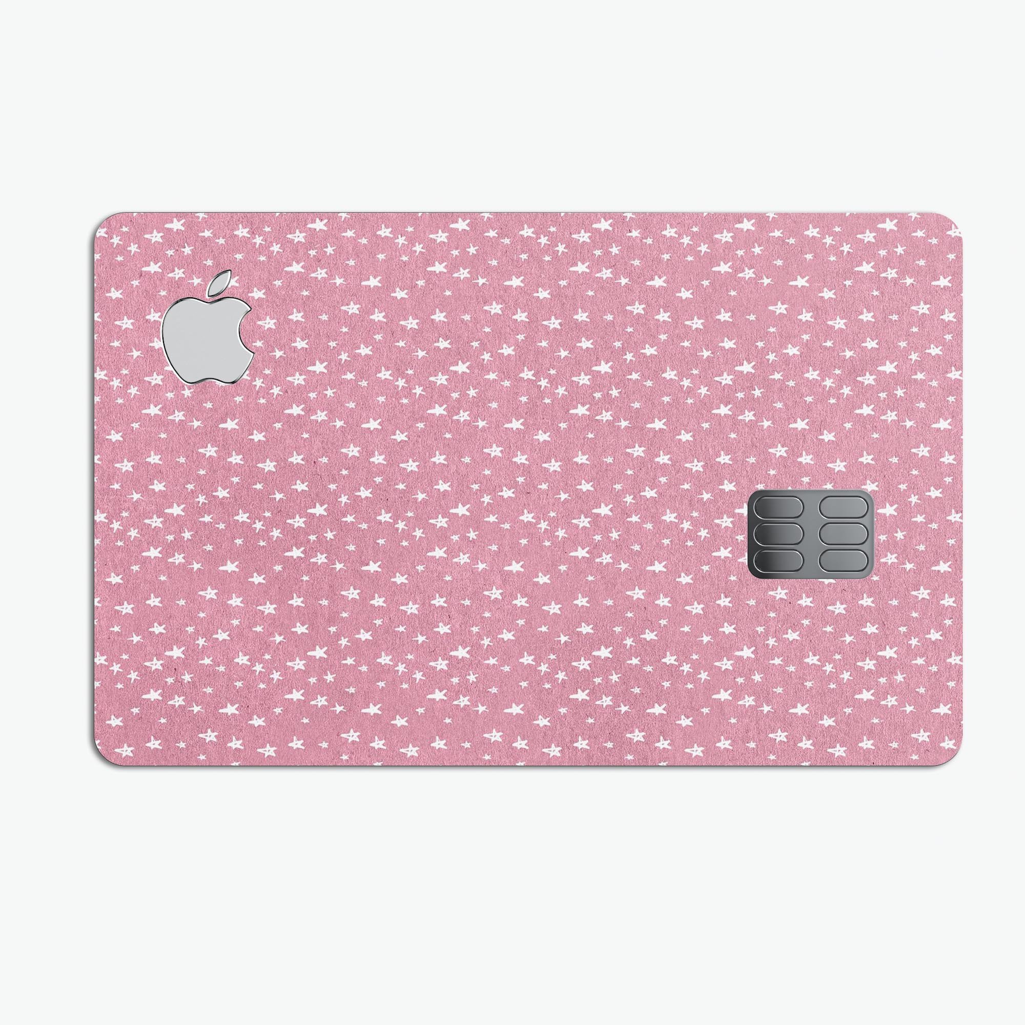 Micro White Stars Over Pink decal skin-kit for Apple Card, showcasing a stylish design with premium vinyl material.