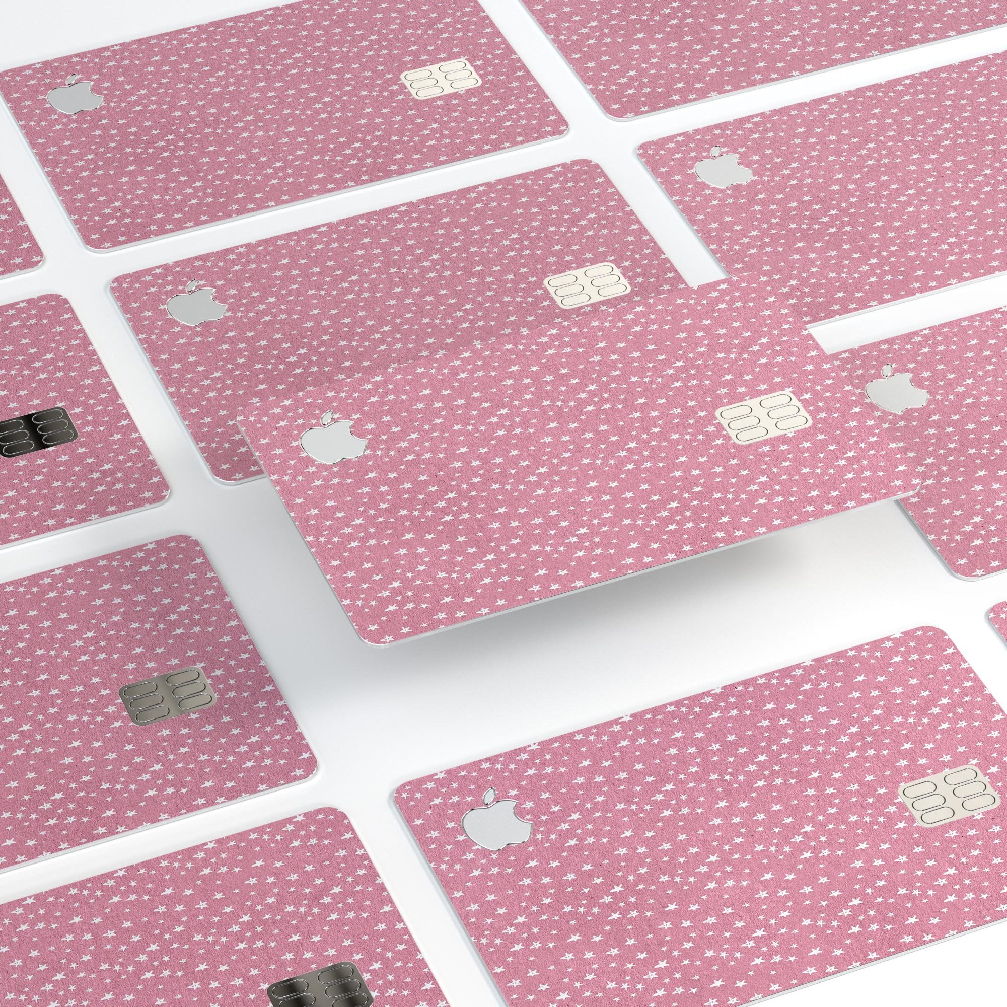 Micro White Stars Over Pink decal skin-kit for Apple Card, showcasing a stylish design with premium vinyl material.