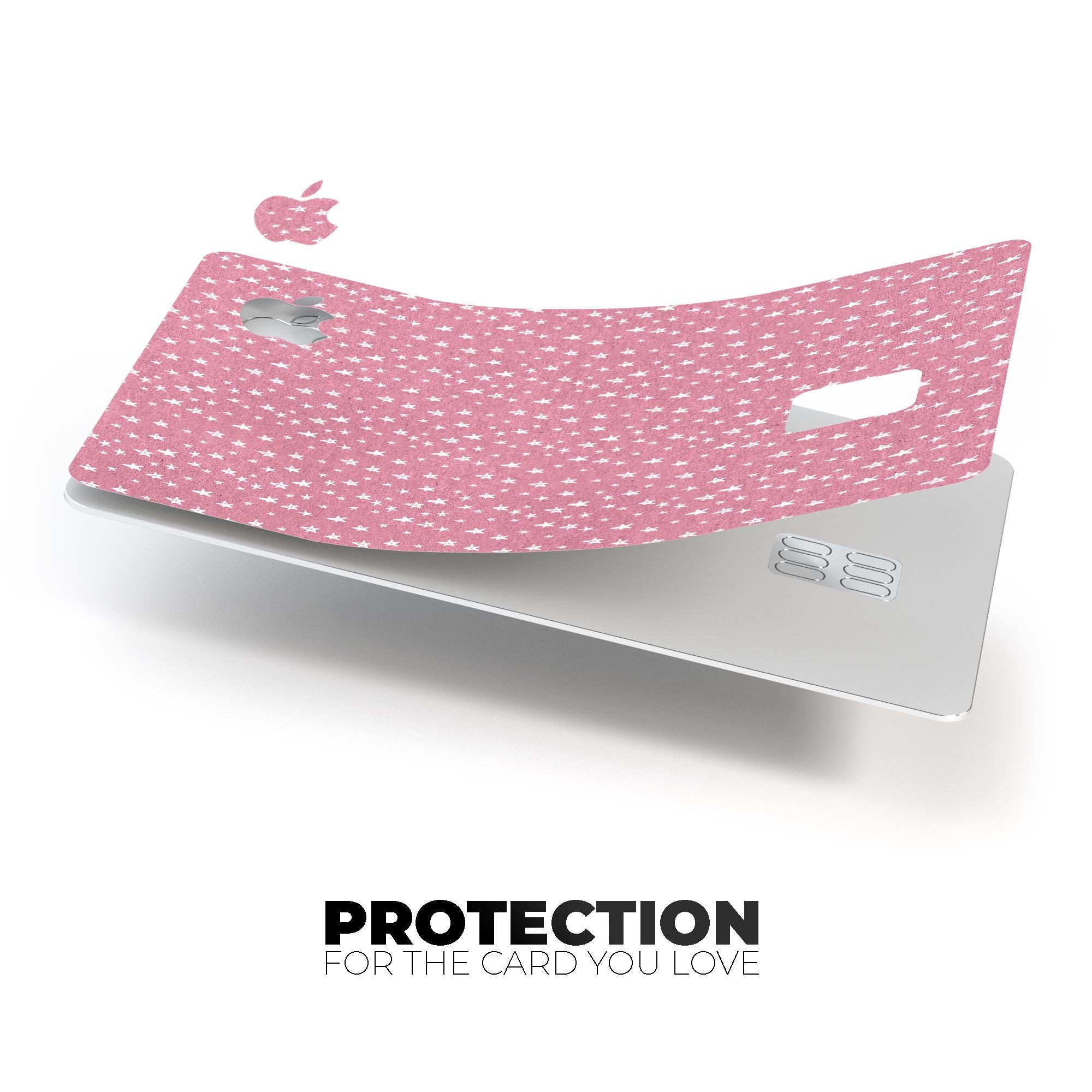 Micro White Stars Over Pink decal skin-kit for Apple Card, showcasing a stylish design with premium vinyl material.