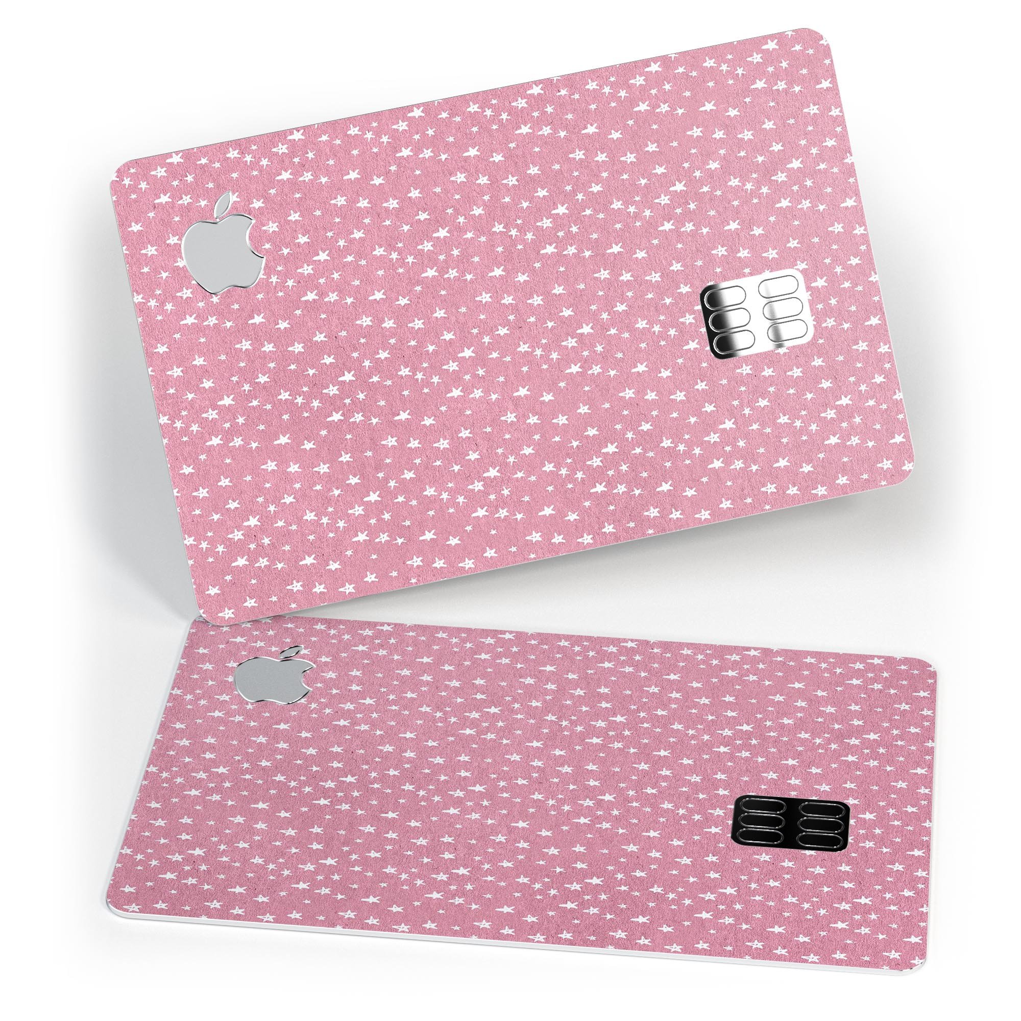 Micro White Stars Over Pink decal skin-kit for Apple Card, showcasing a stylish design with premium vinyl material.