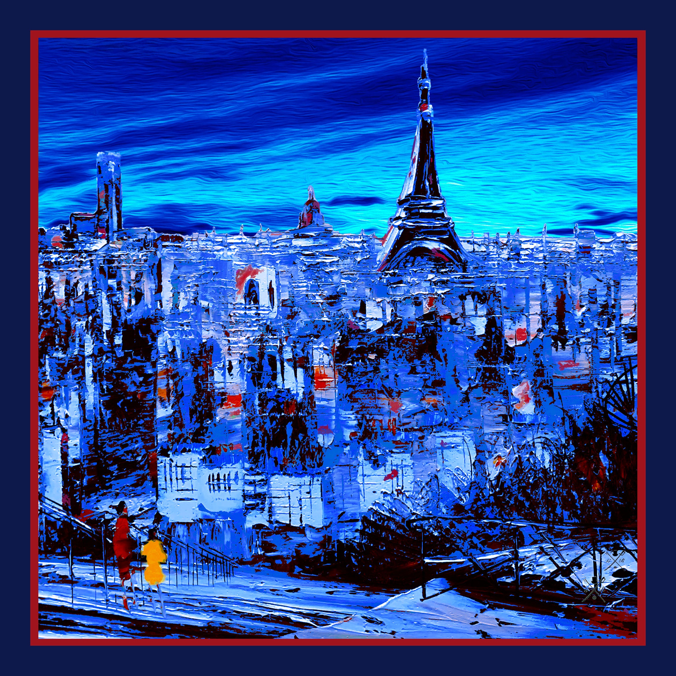 Midnight in Paris Pocket Square featuring intricate designs inspired by the enchanting city at night.