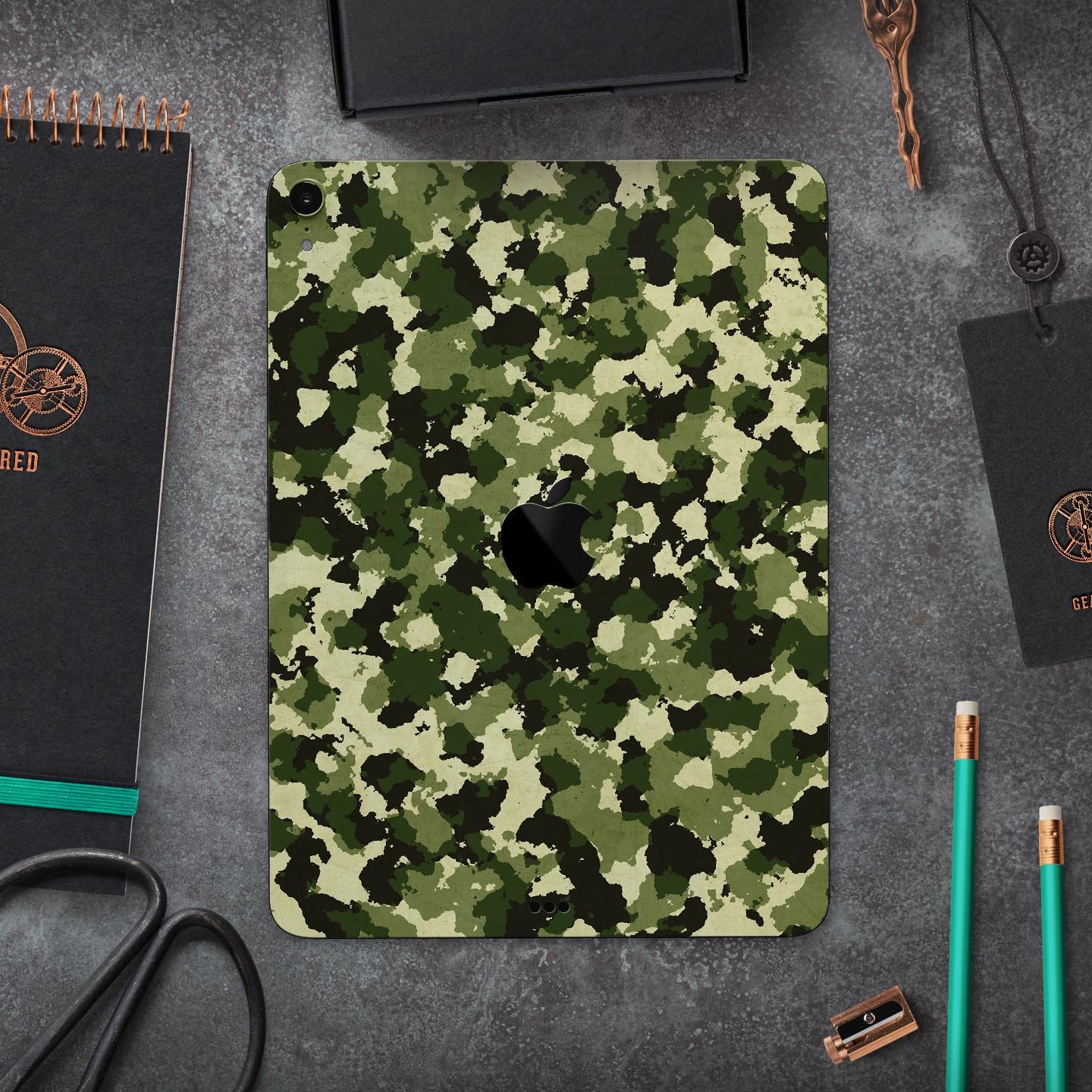 Military Camouflage V1 skin decal for Apple iPad Pro, showcasing a stylish camouflage design with a smooth finish.