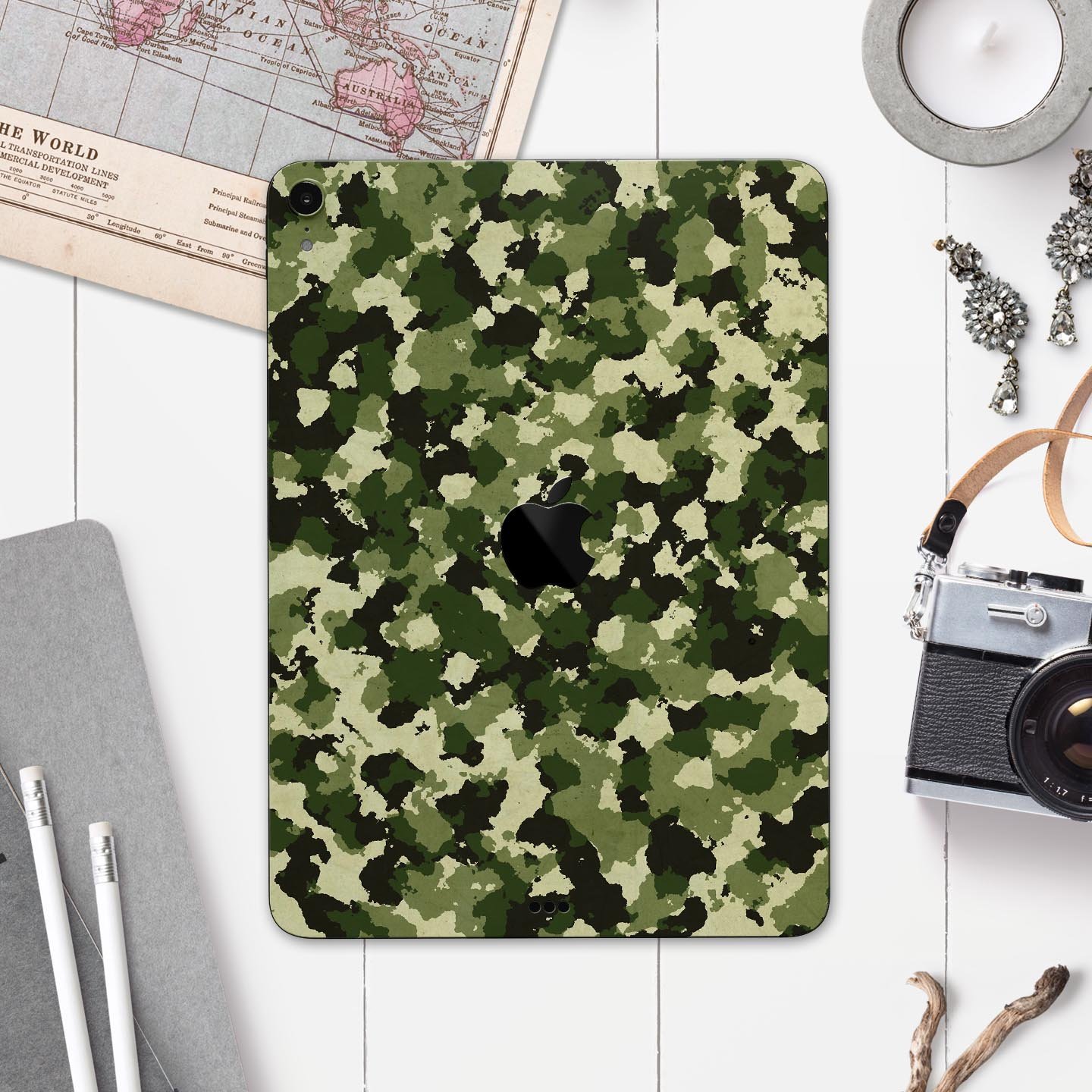 Military Camouflage V1 skin decal for Apple iPad Pro, showcasing a stylish camouflage design with a smooth finish.